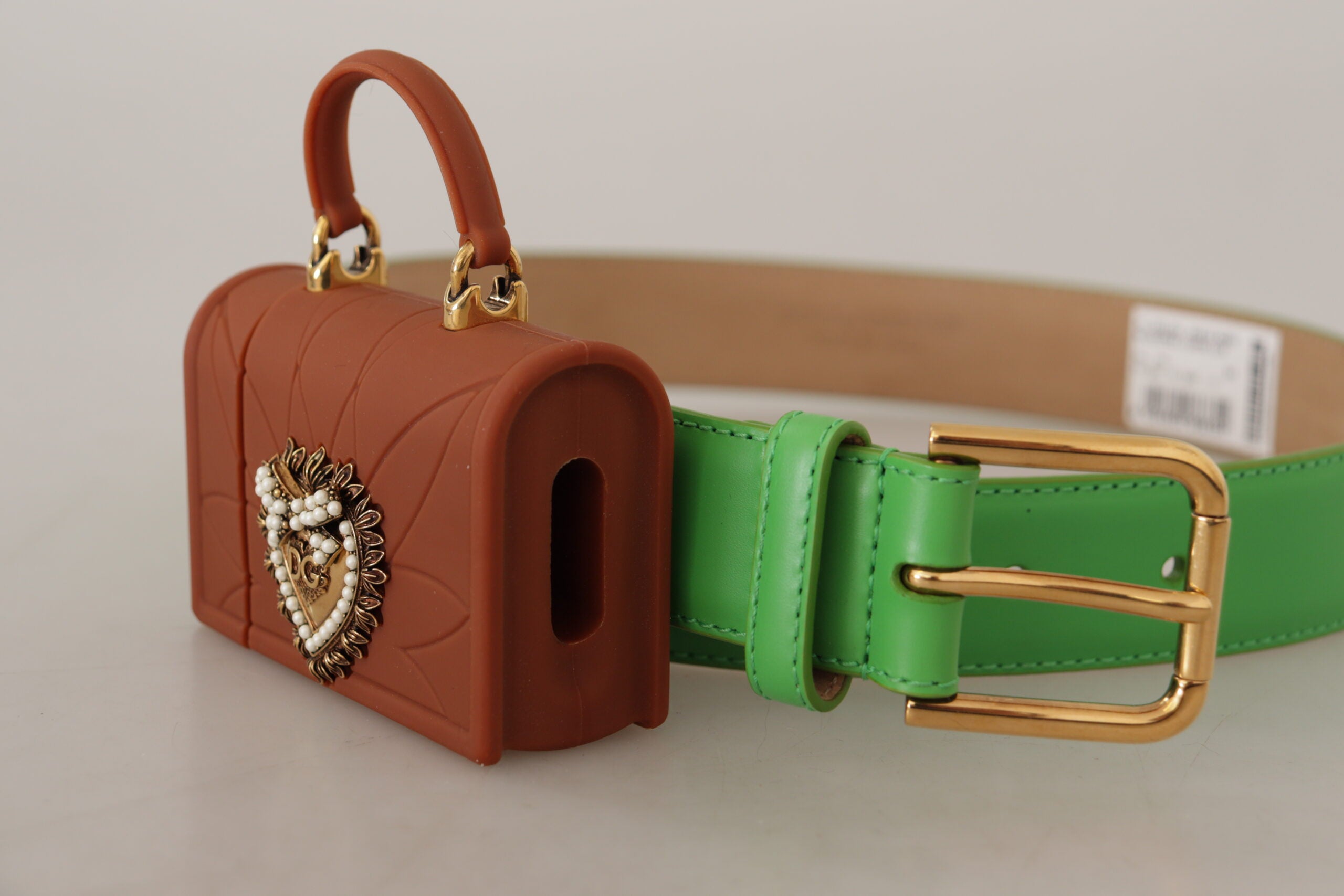 Dolce & Gabbana Green Leather Devotion Heart Micro Bag Headphone Belt-2