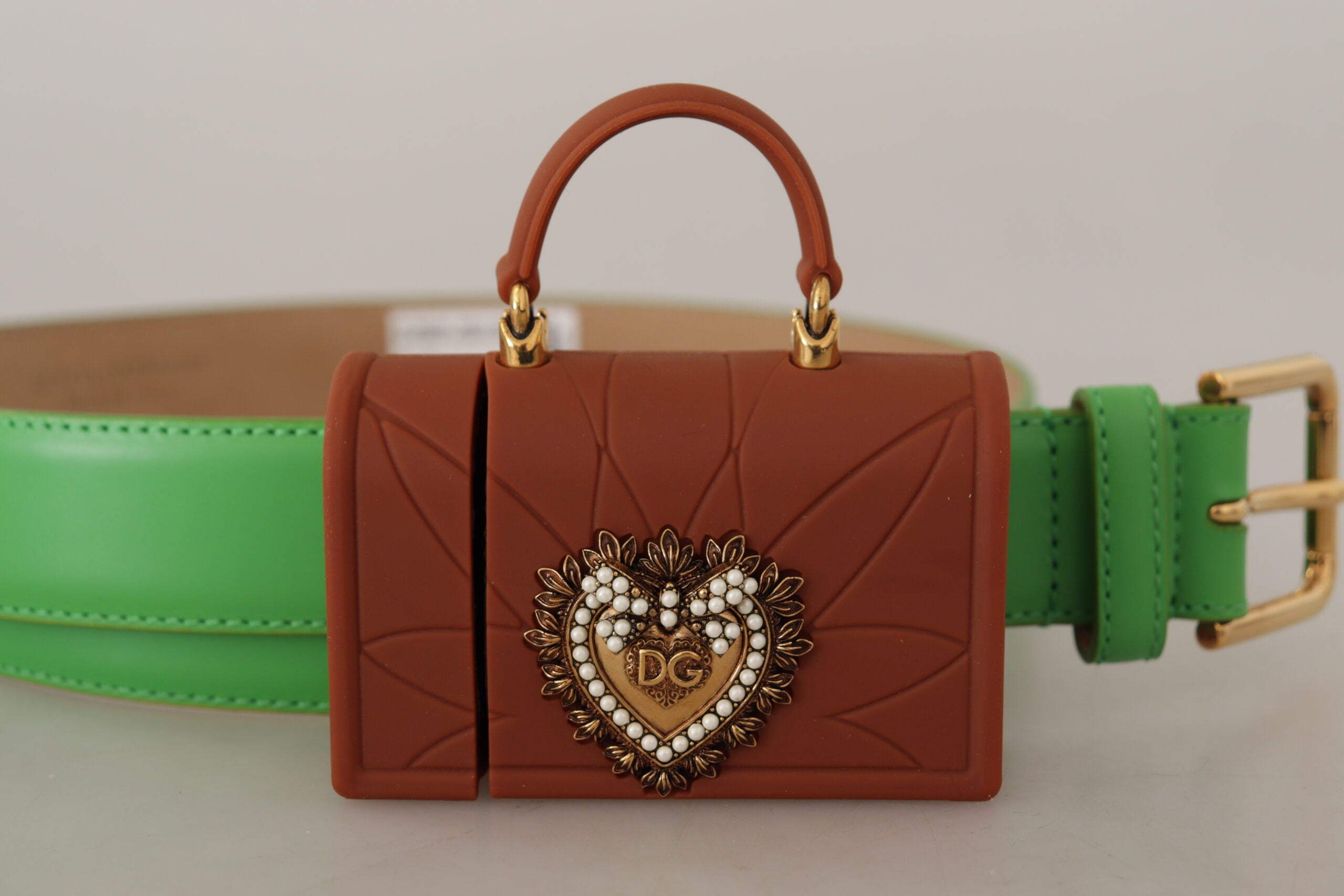 Dolce & Gabbana Green Leather Devotion Heart Micro Bag Headphone Belt-6
