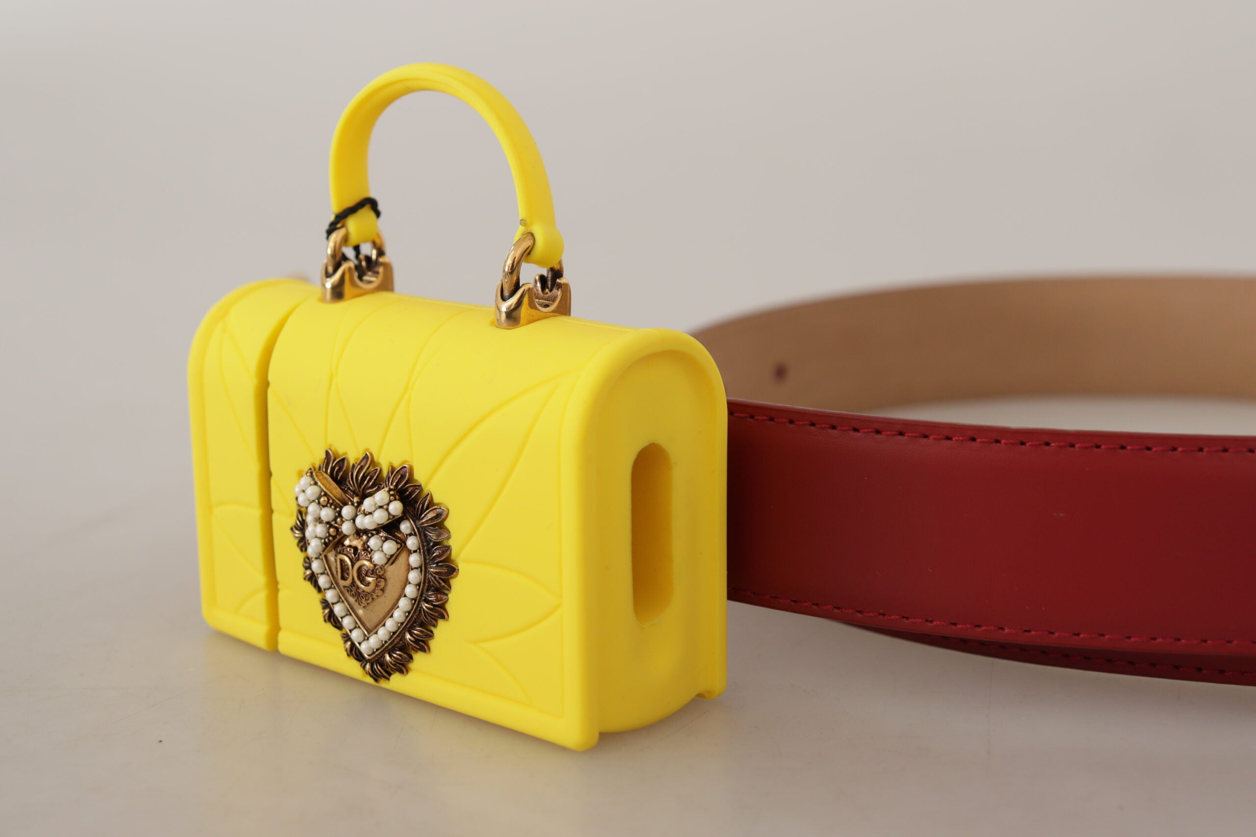 Dolce & Gabbana Red Leather Yellow DEVOTION Heart Bag Buckle Belt-2