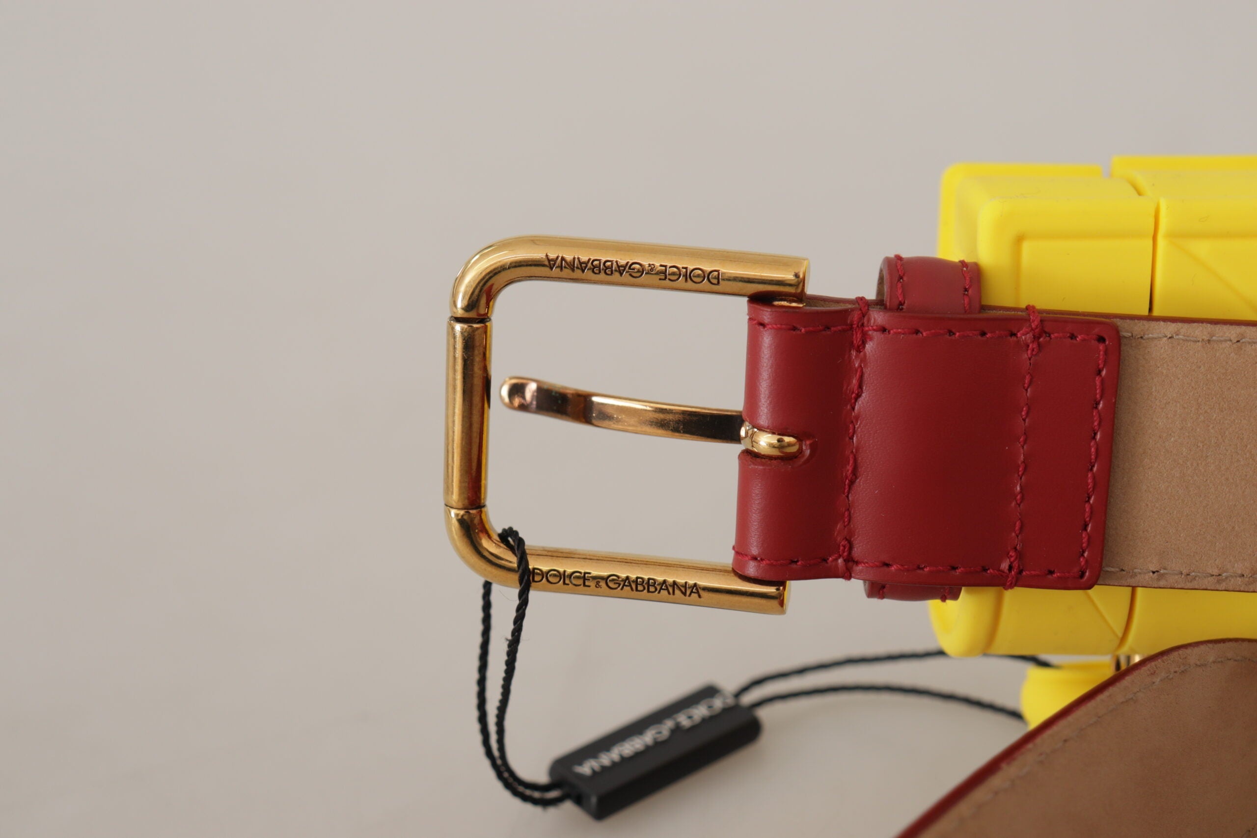 Dolce & Gabbana Red Leather Yellow DEVOTION Heart Bag Buckle Belt-3