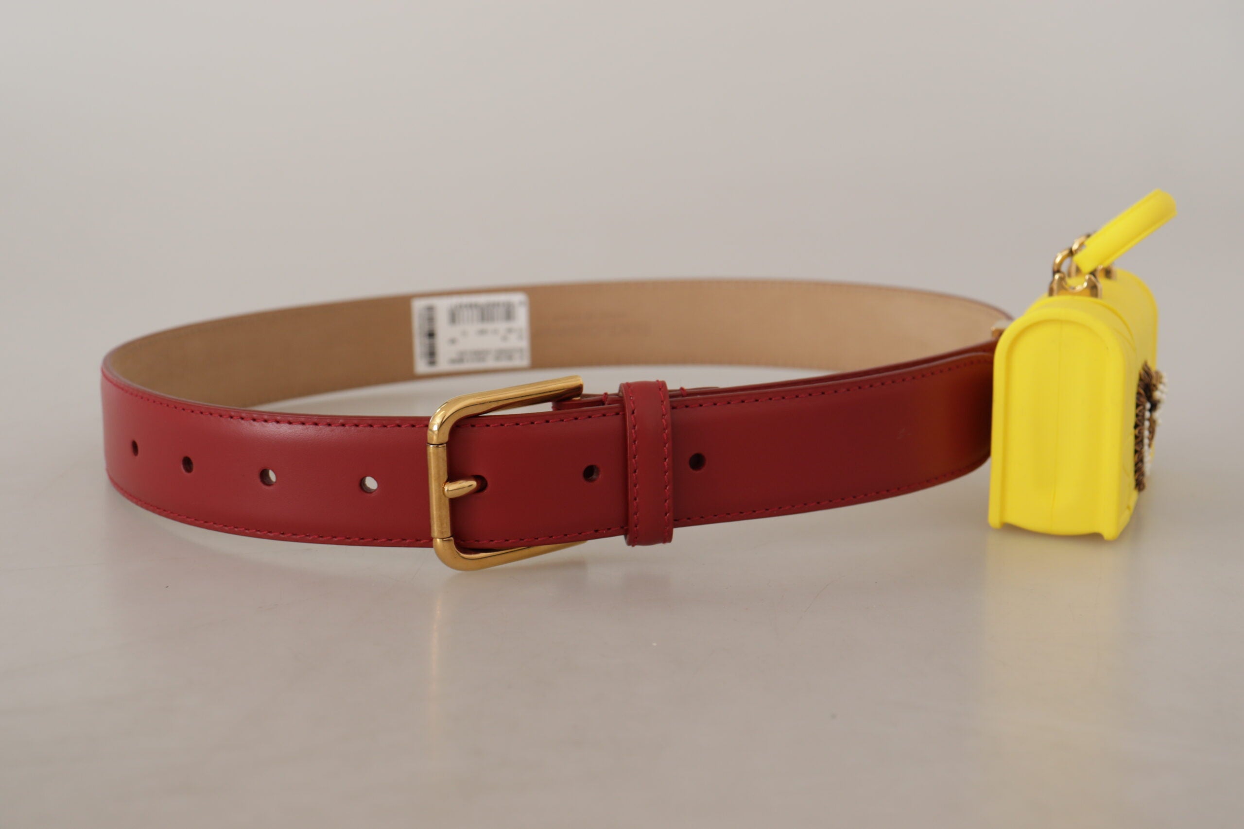 Dolce & Gabbana Red Leather Yellow DEVOTION Heart Bag Buckle Belt-4