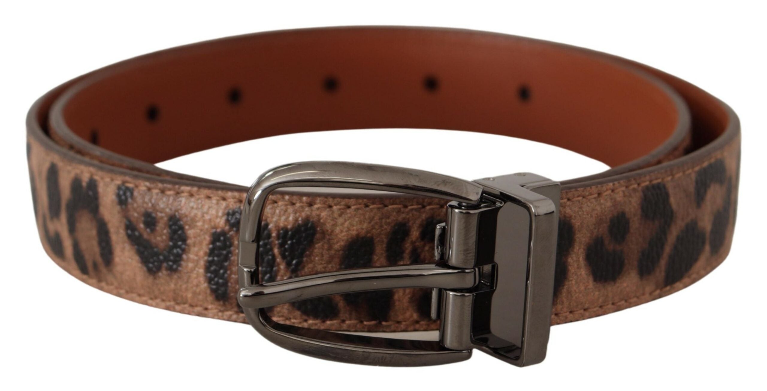 Cinturón marrón Dolce & Gabbana con estampado de leopardo y hebilla de piel-1