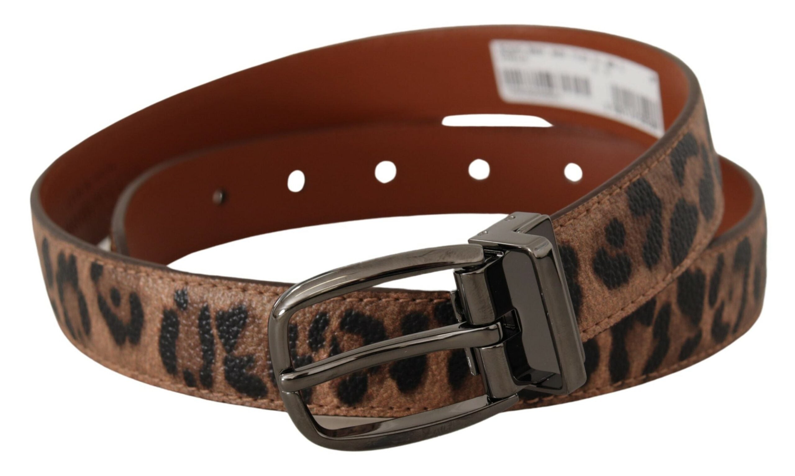 Cinturón marrón Dolce & Gabbana con estampado de leopardo y hebilla de piel-2