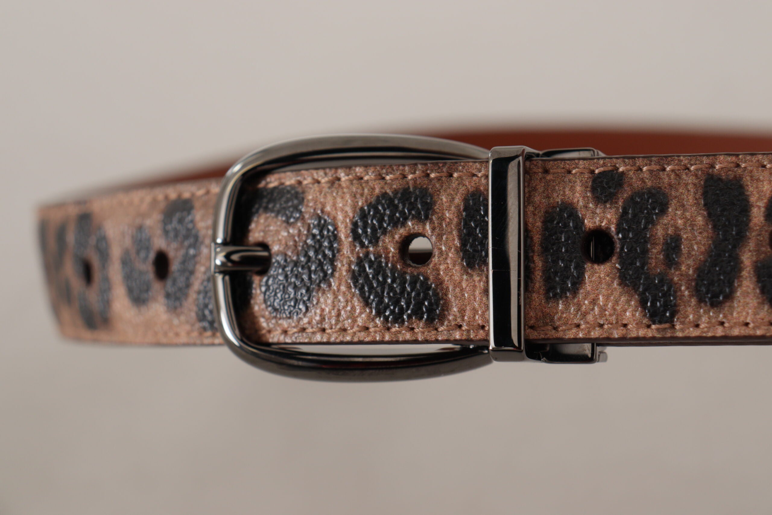 Cinturón marrón Dolce & Gabbana con estampado de leopardo y hebilla de piel-4