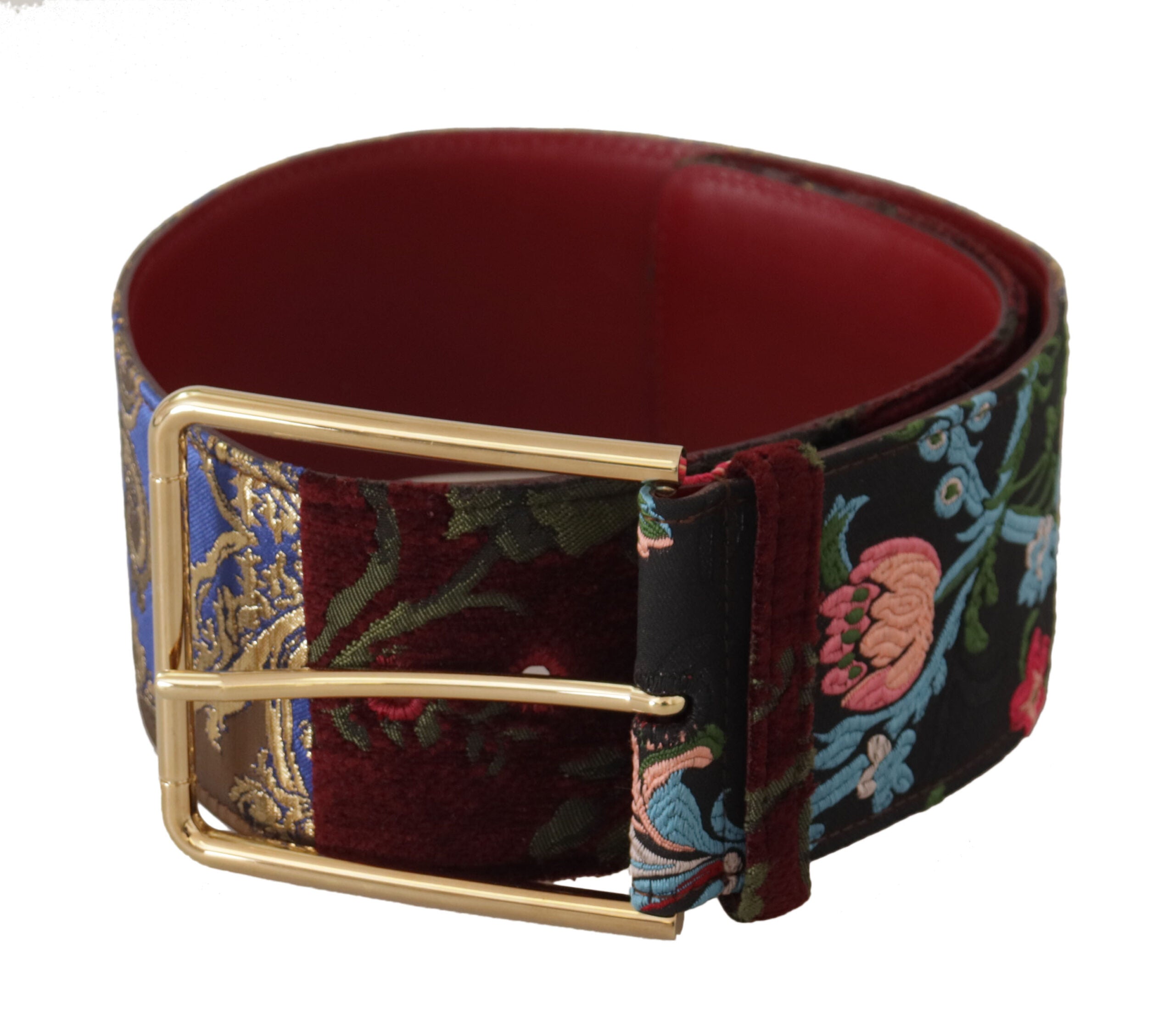 Cinturón de piel bordado rojo Dolce & Gabbana con logotipo dorado y hebilla de metal-5