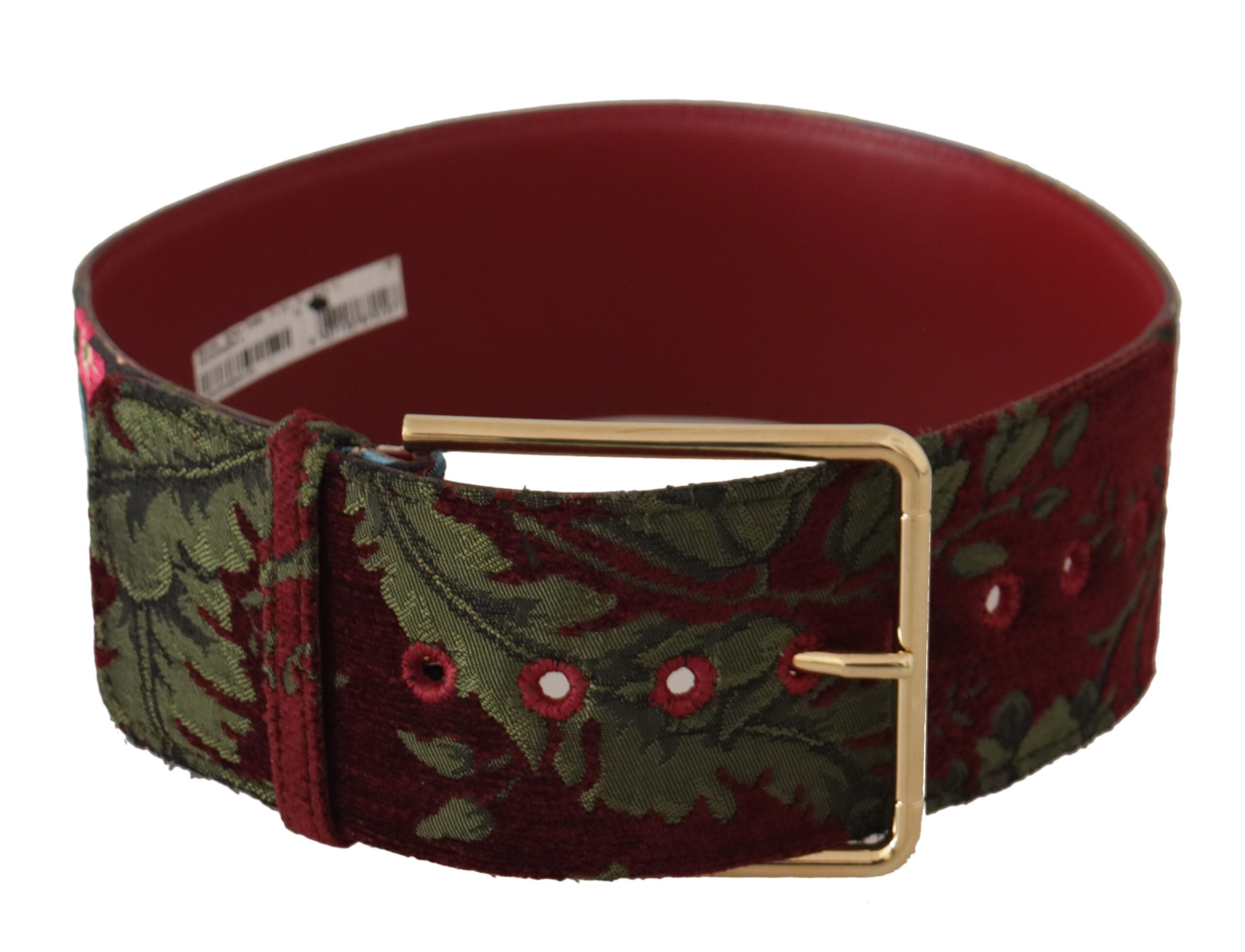 Cinturón de piel bordado rojo Dolce & Gabbana con logotipo dorado y hebilla de metal-1