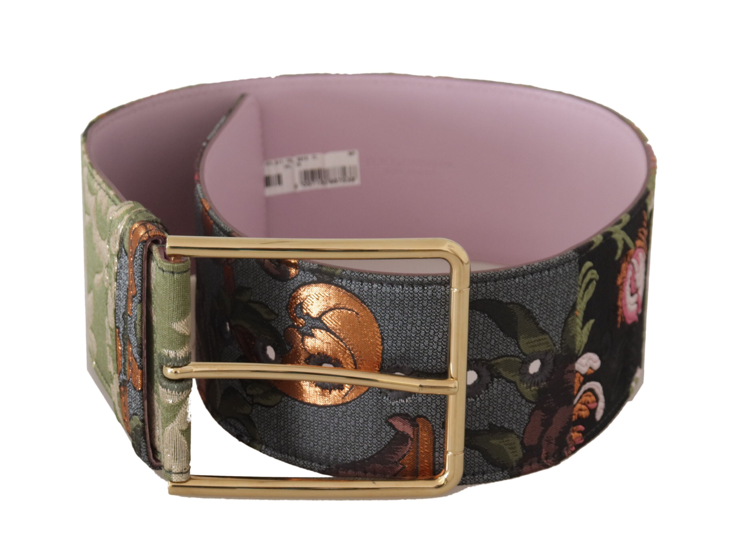 Cinturón Dolce & Gabbana de piel multicolor bordada con hebilla de metal dorado-5