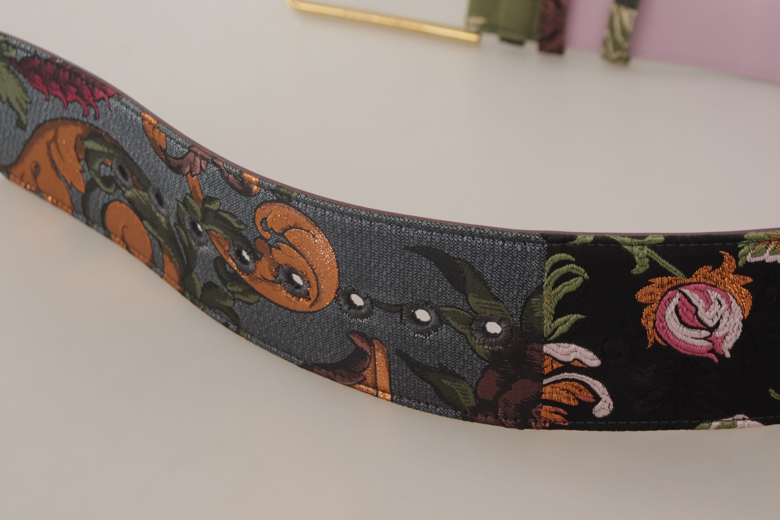 Cinturón Dolce & Gabbana de piel multicolor bordada con hebilla de metal dorado-3