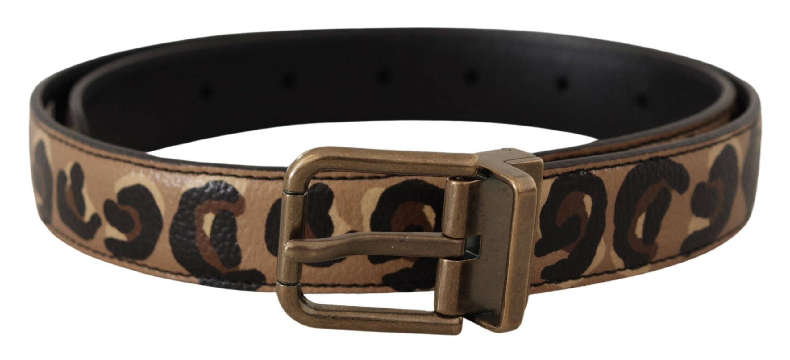 Dolce & Gabbana brown leather belt with leopard print and bronze-colored metal buckle-1