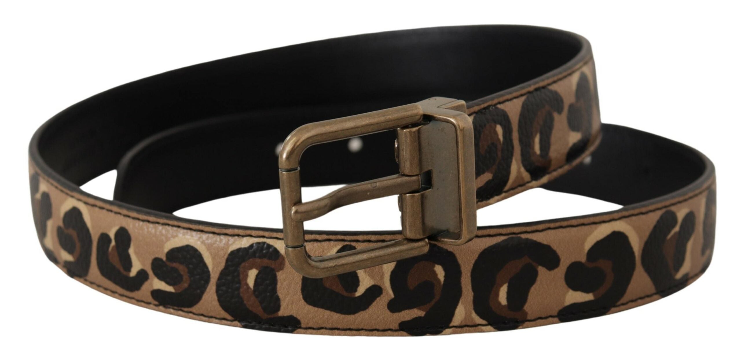 Dolce & Gabbana brown leather belt with leopard print and bronze-colored metal buckle-2