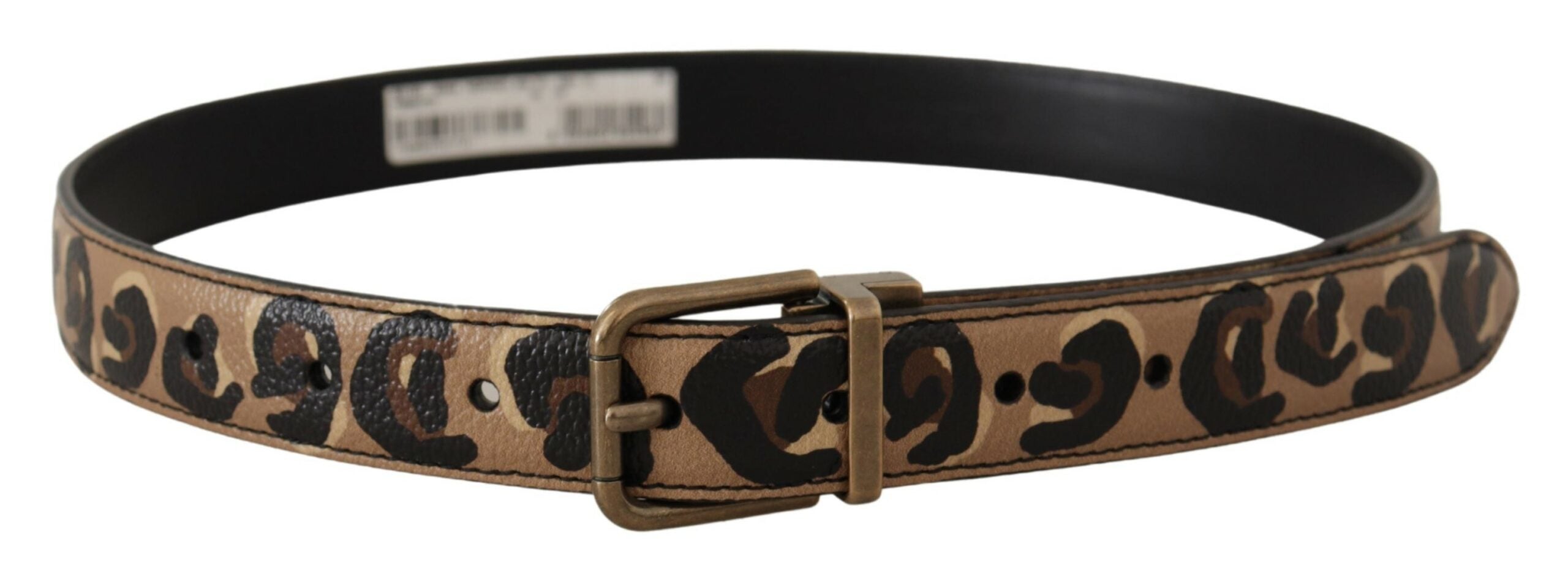 Dolce & Gabbana brown leather belt with leopard print and bronze-colored metal buckle-3