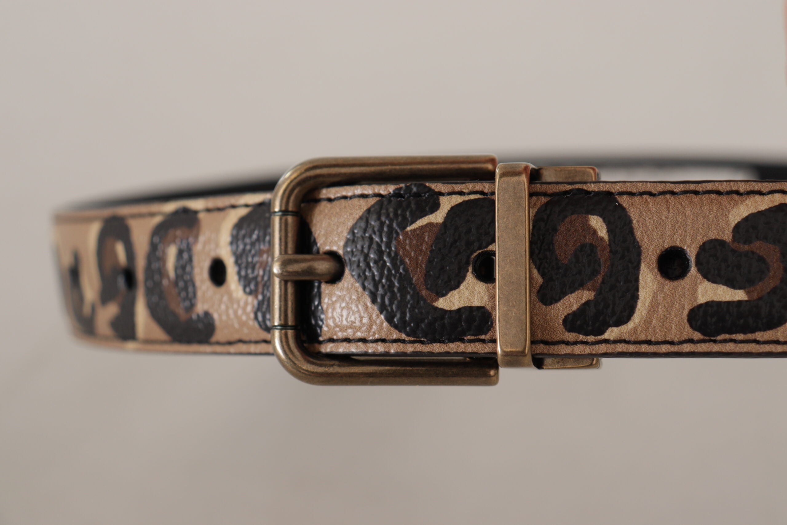 Dolce & Gabbana brown leather belt with leopard print and bronze-colored metal buckle-4