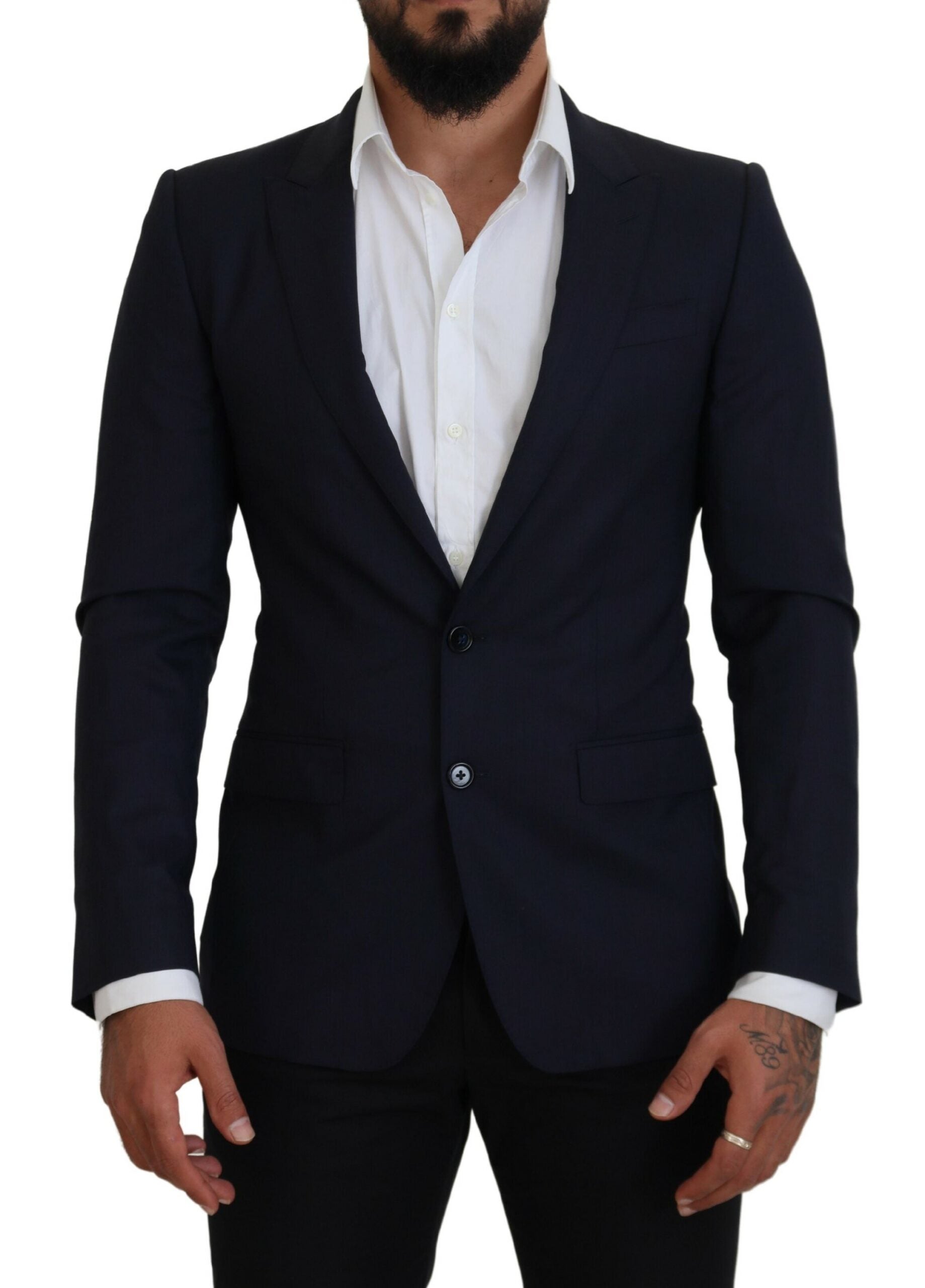 Dolce & Gabbana Blue Wool Coat Slim Fit Formal Blazer-1