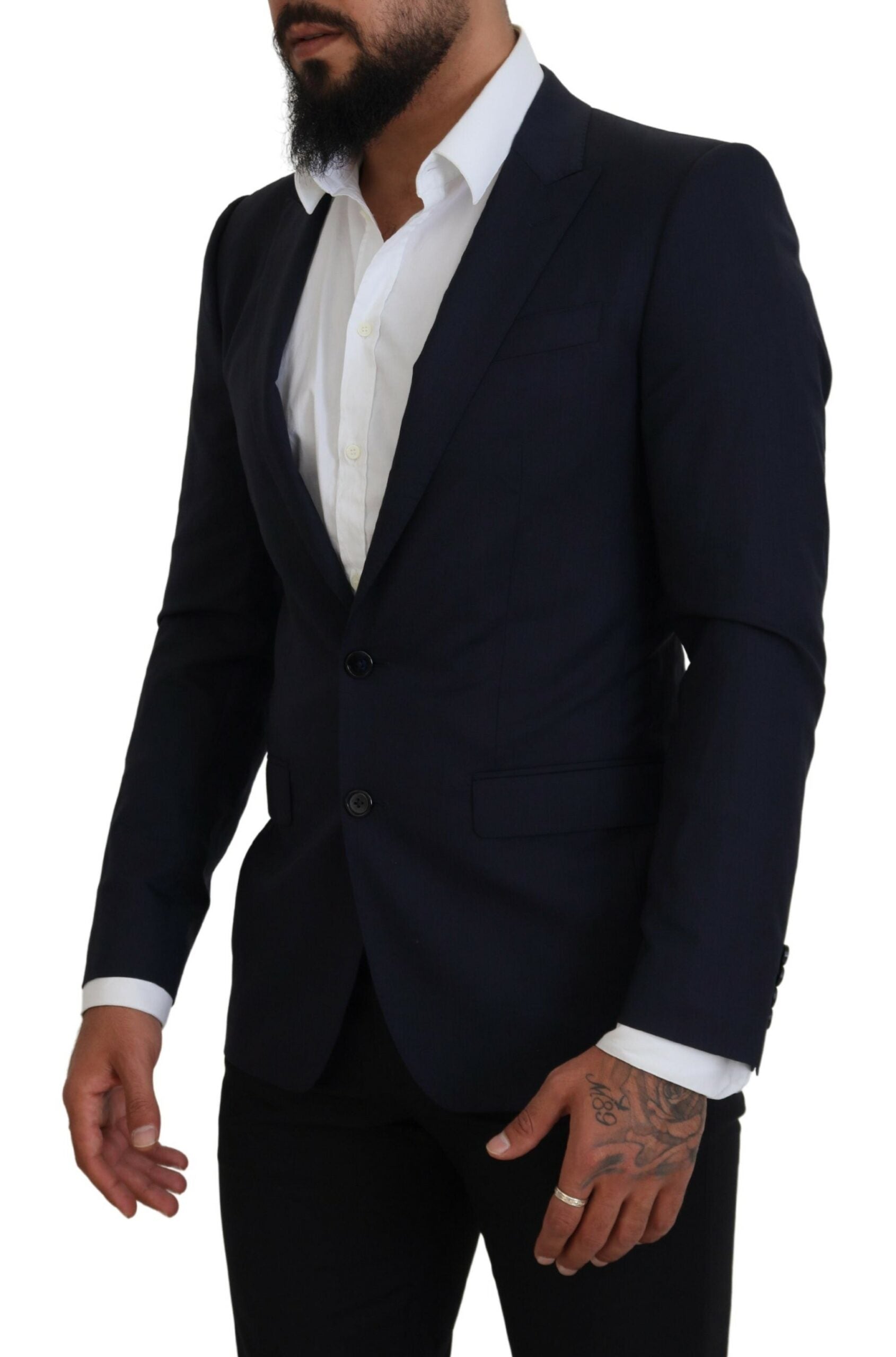 Dolce & Gabbana Blue Wool Coat Slim Fit Formal Blazer-2