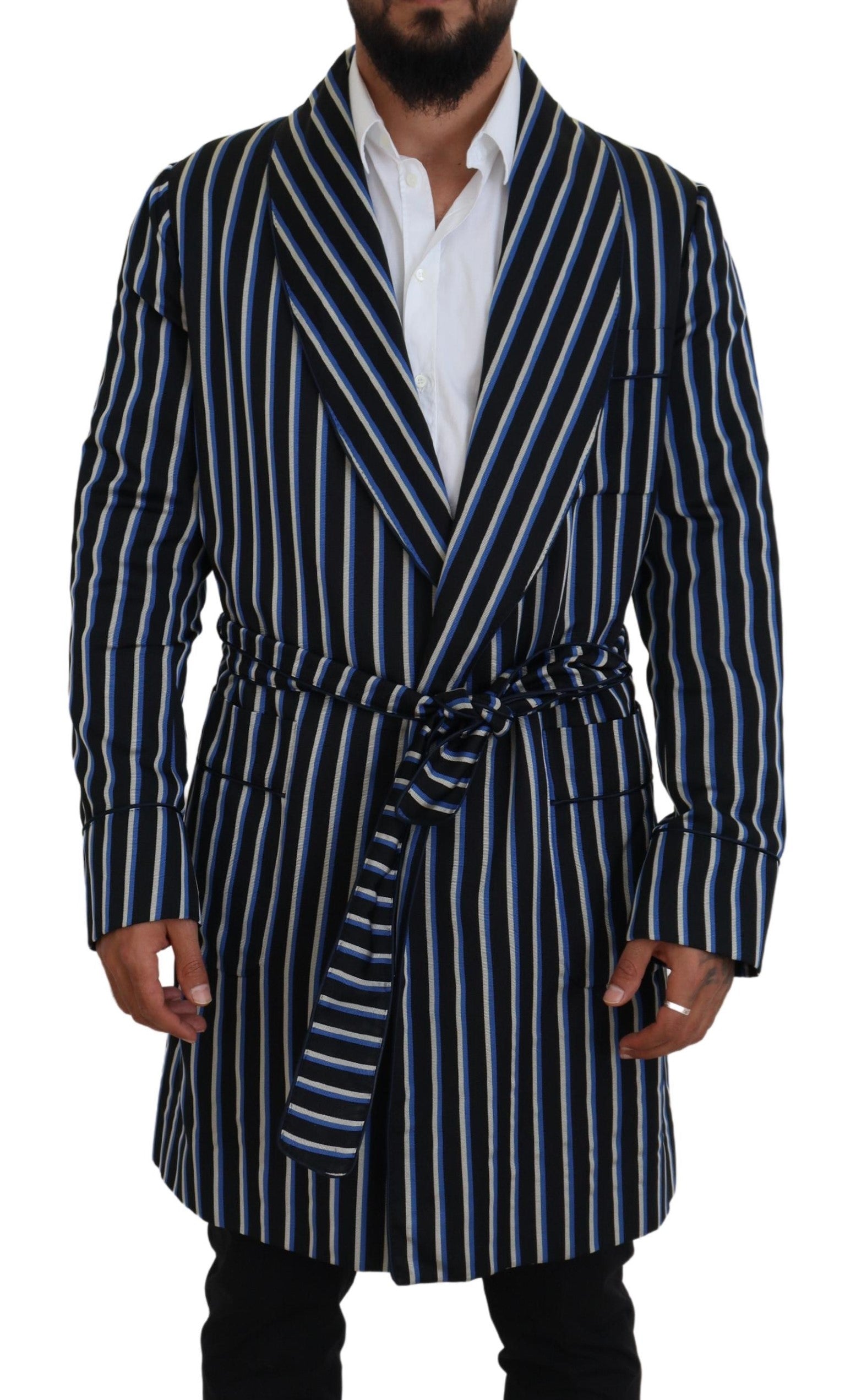Dolce & Gabbana Schwarzblauer Martini-Bademantel mit bedrucktem Futter-1