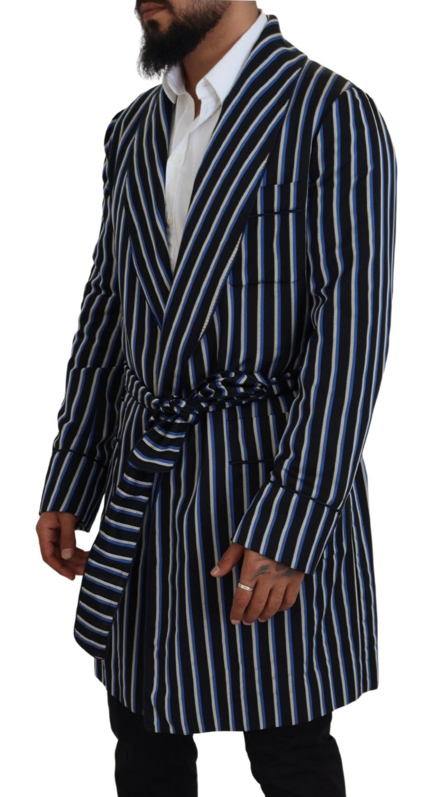 Dolce & Gabbana Schwarzblauer Martini-Bademantel mit bedrucktem Futter-2