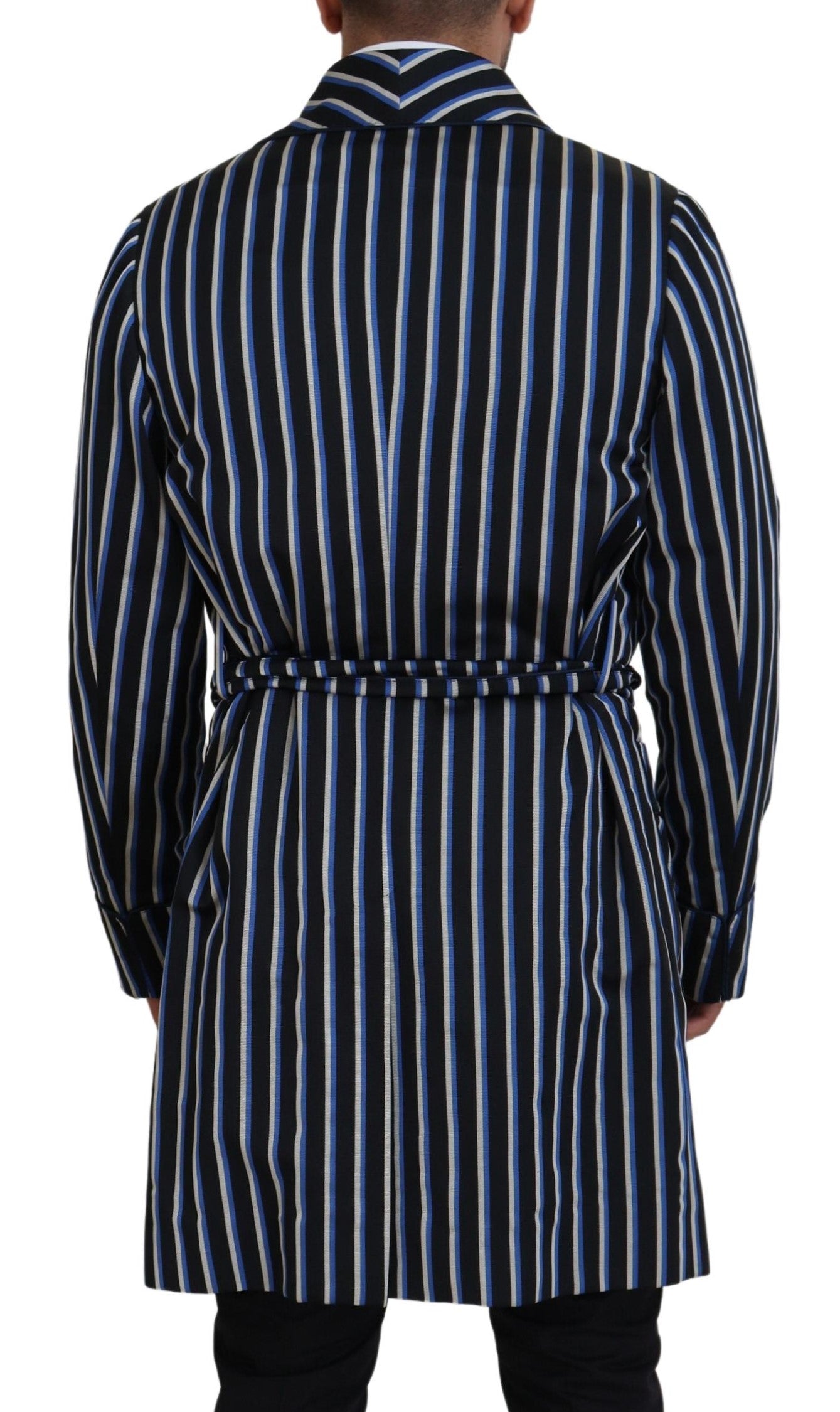 Dolce & Gabbana Schwarzblauer Martini-Bademantel mit bedrucktem Futter-3