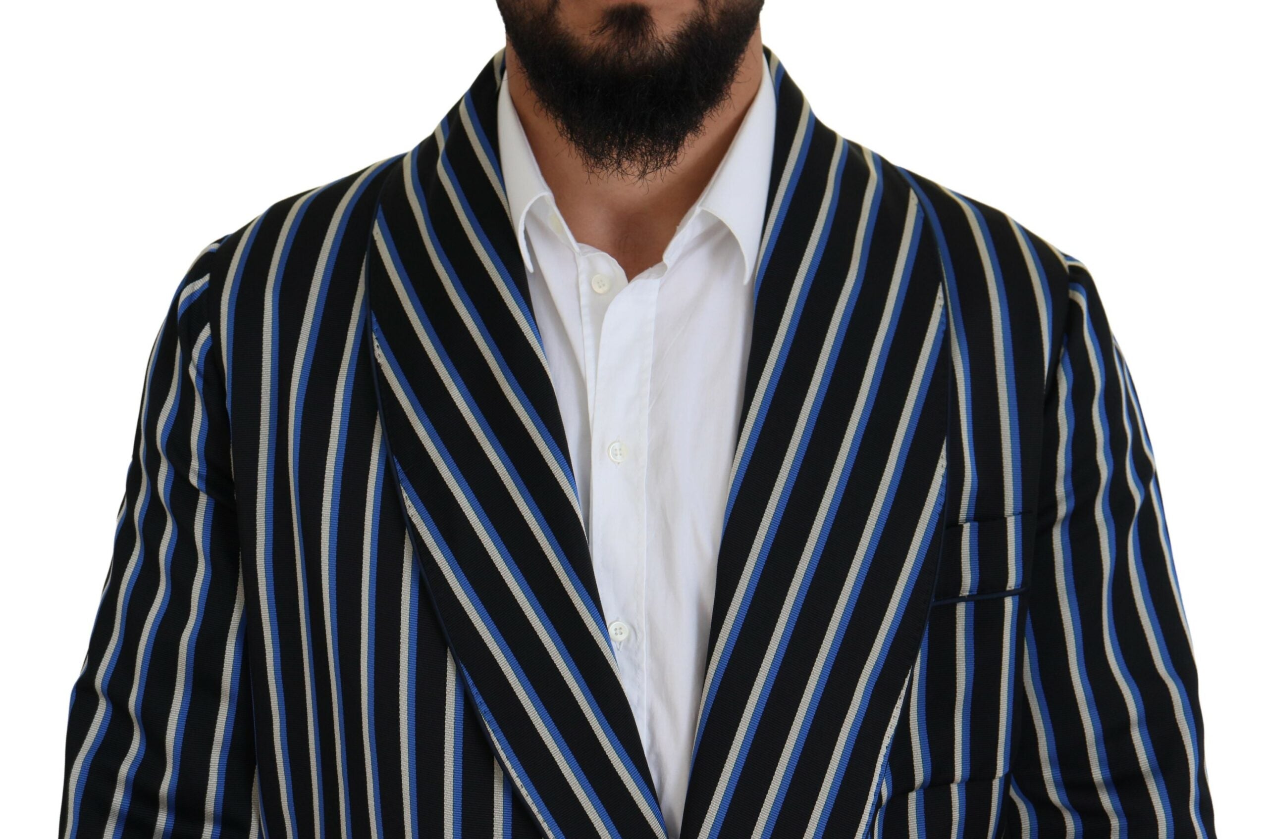 Dolce & Gabbana Schwarzblauer Martini-Bademantel mit bedrucktem Futter-4
