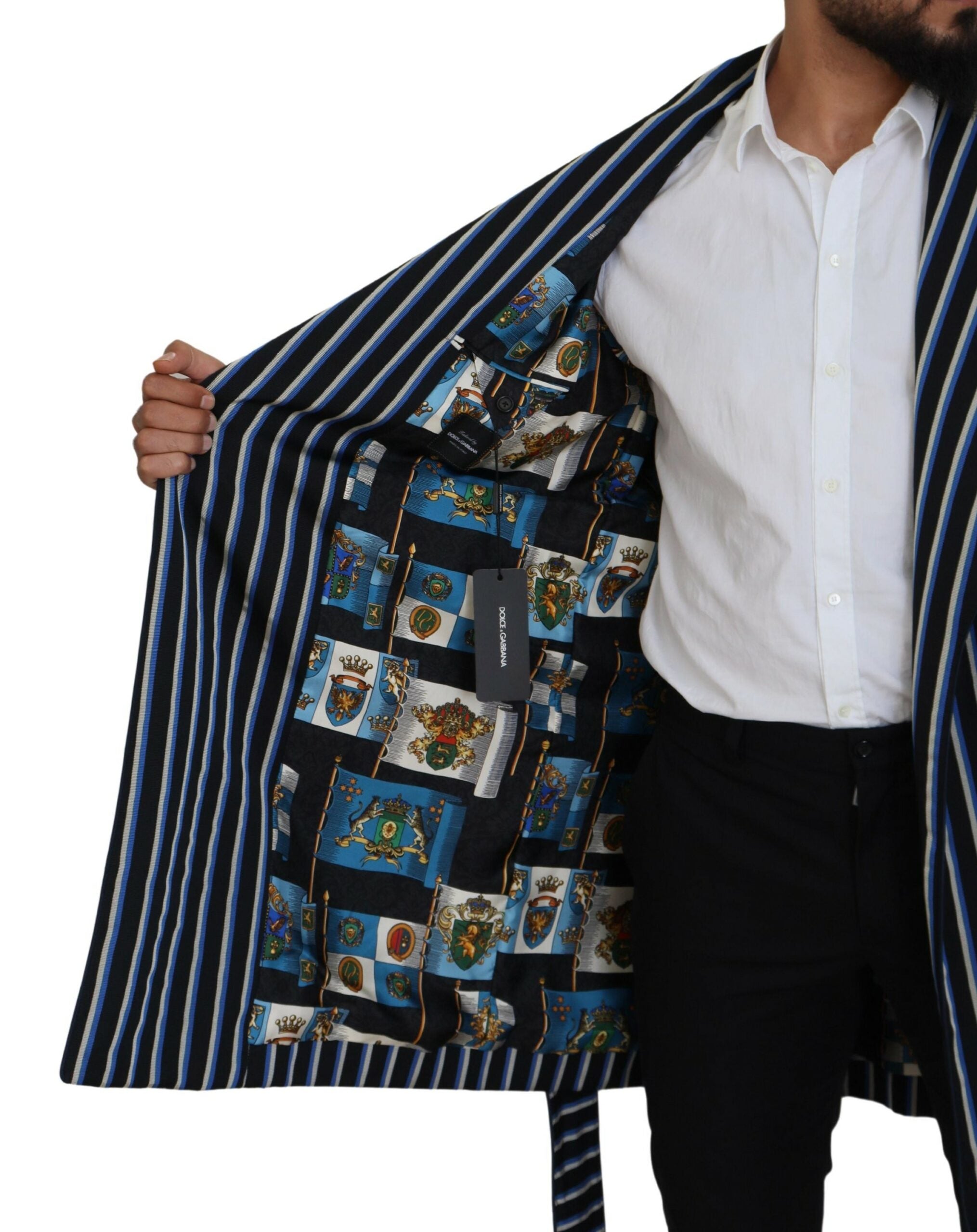Dolce & Gabbana Schwarzblauer Martini-Bademantel mit bedrucktem Futter-6