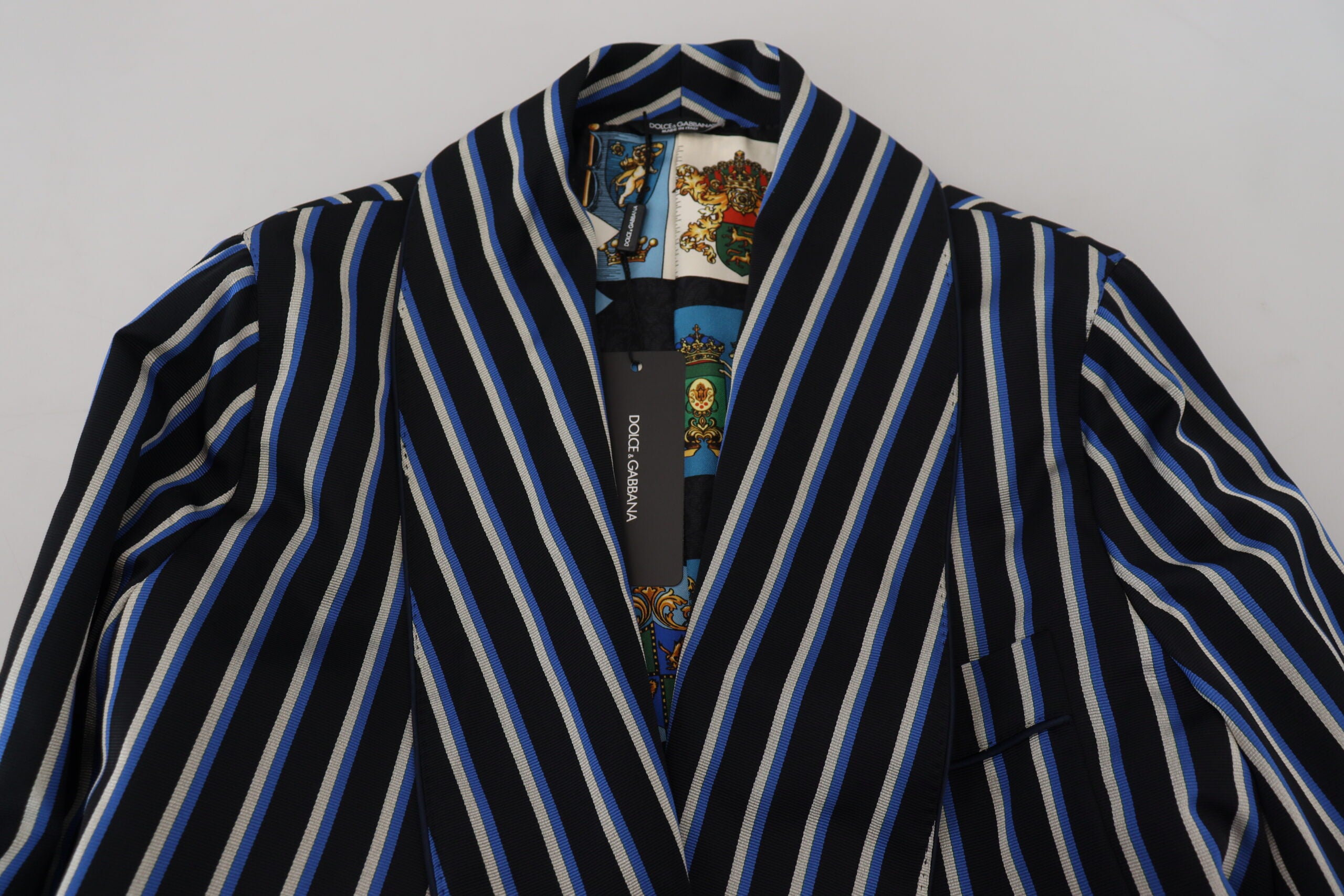 Dolce & Gabbana Schwarzblauer Martini-Bademantel mit bedrucktem Futter-7