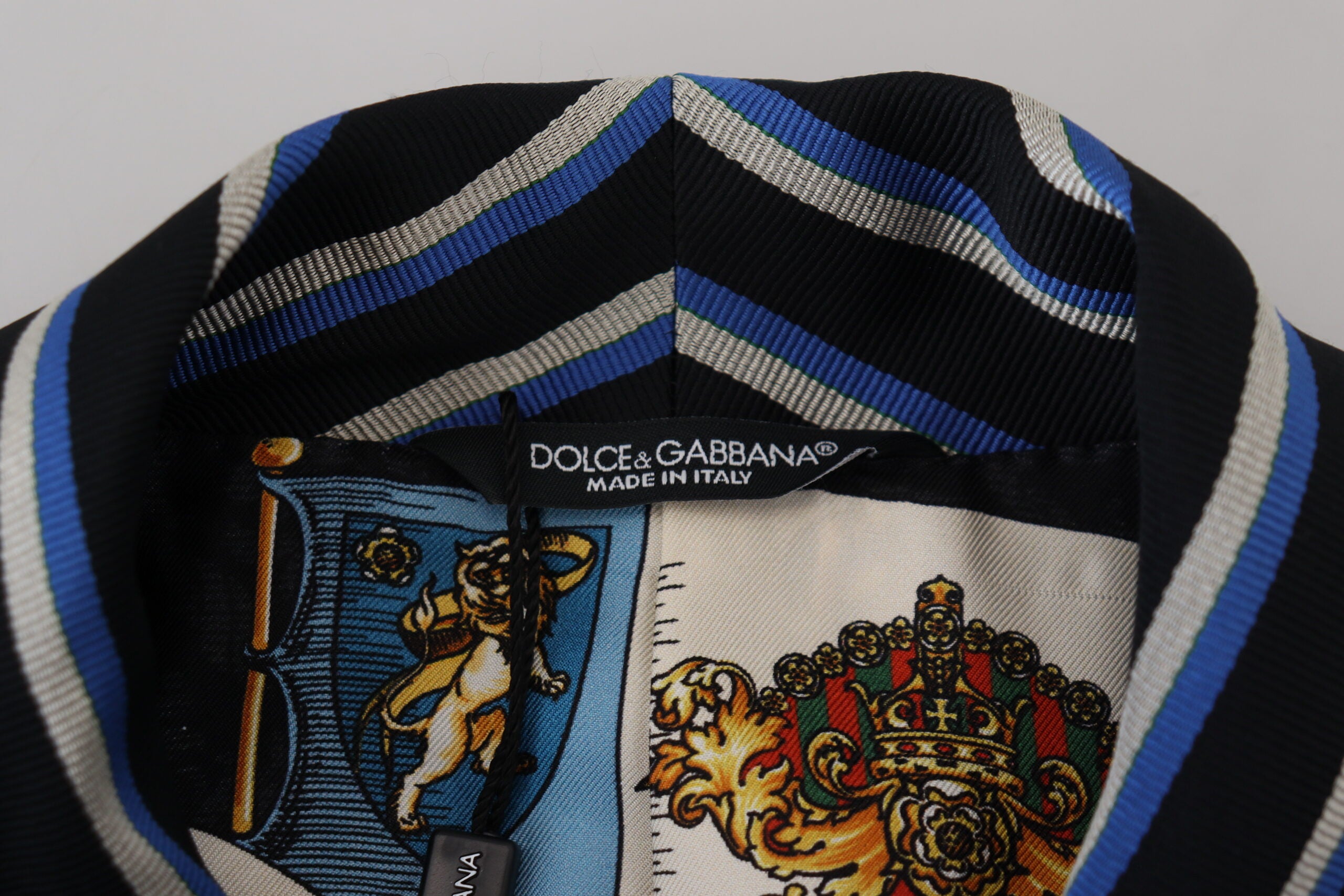 Dolce & Gabbana Schwarzblauer Martini-Bademantel mit bedrucktem Futter-8