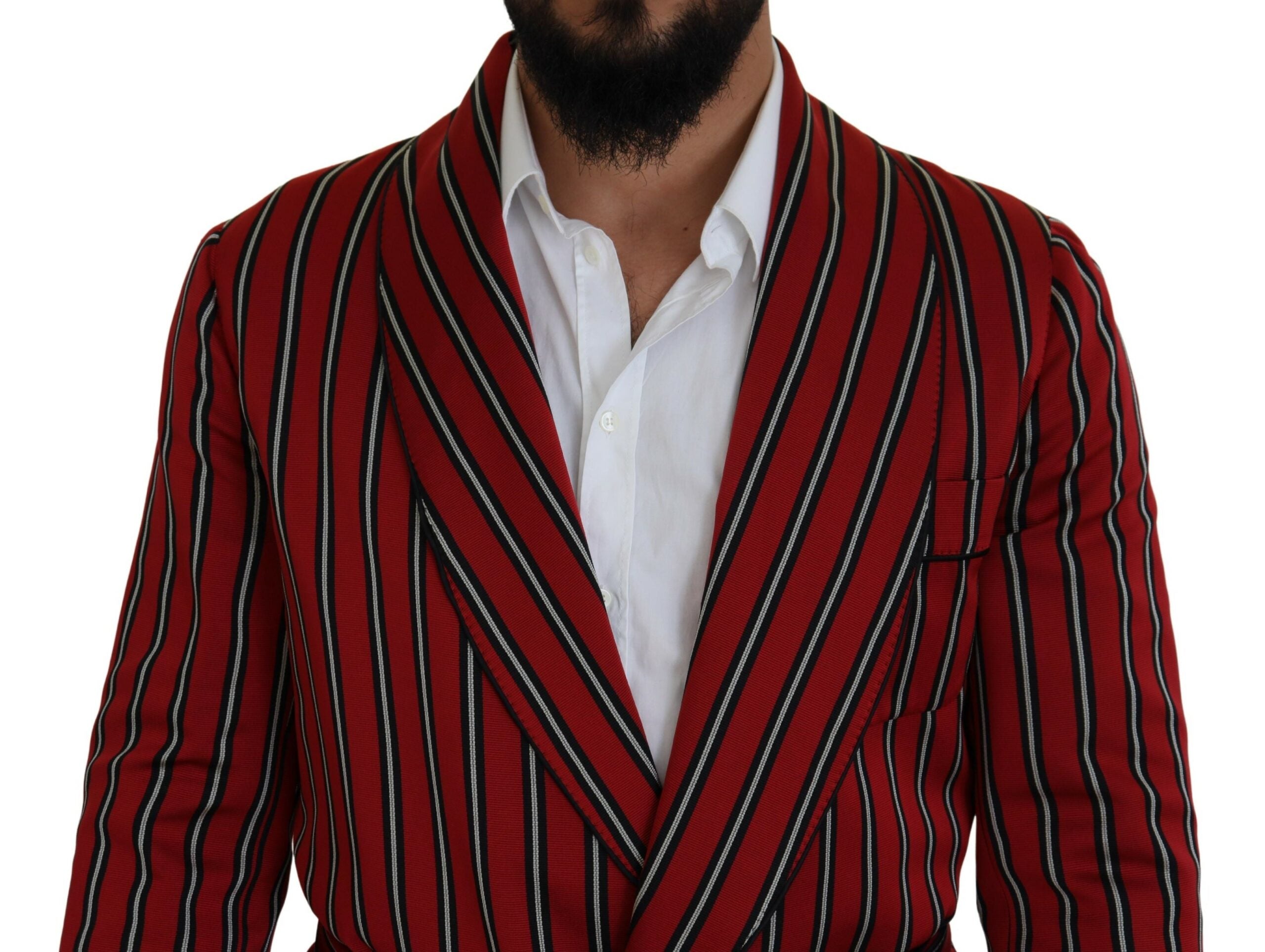 Dolce & Gabbana Rot gestreifter Martini-Bademantel mit bedrucktem Futter-4
