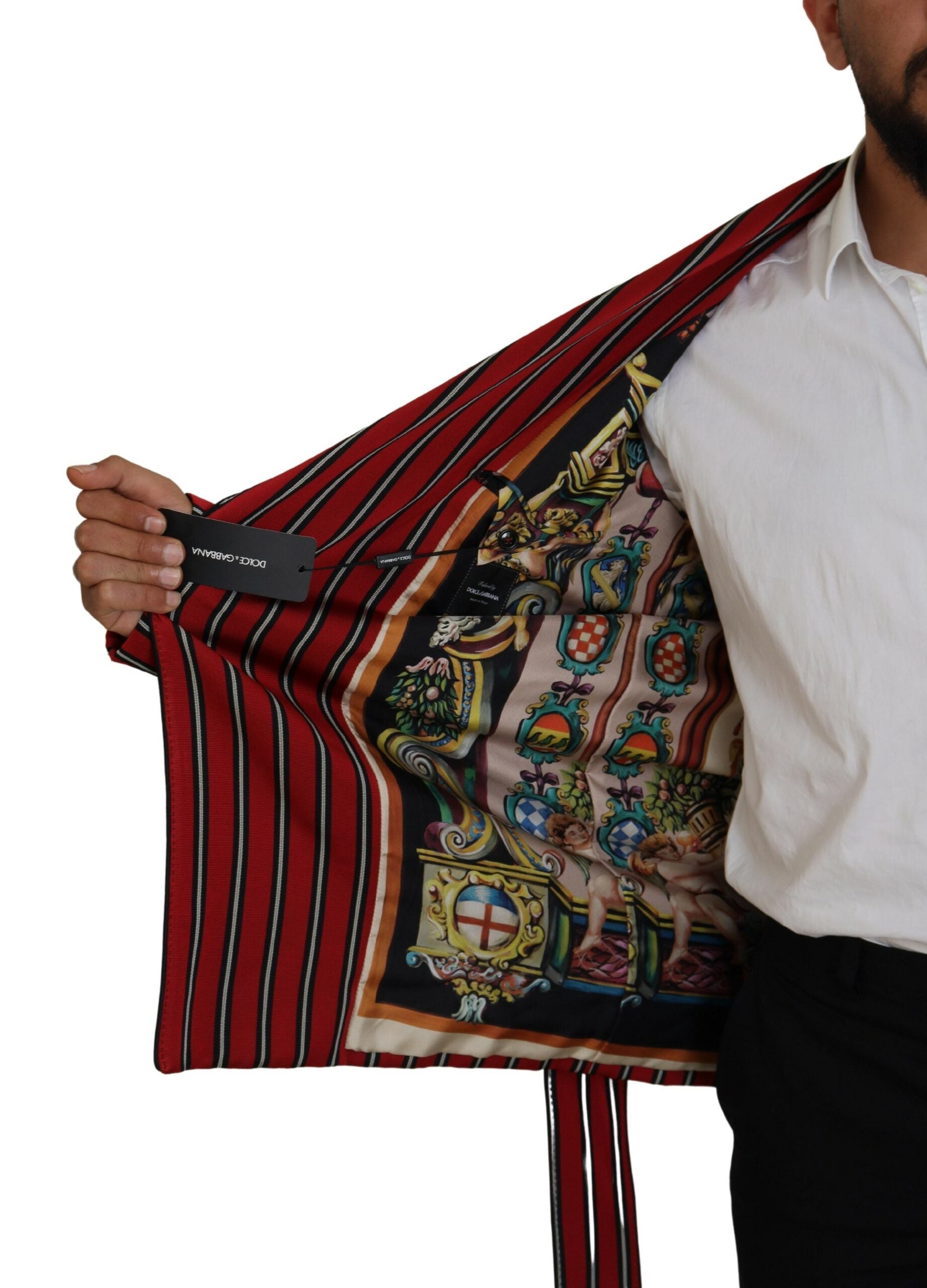 Dolce & Gabbana Rot gestreifter Martini-Bademantel mit bedrucktem Futter-6