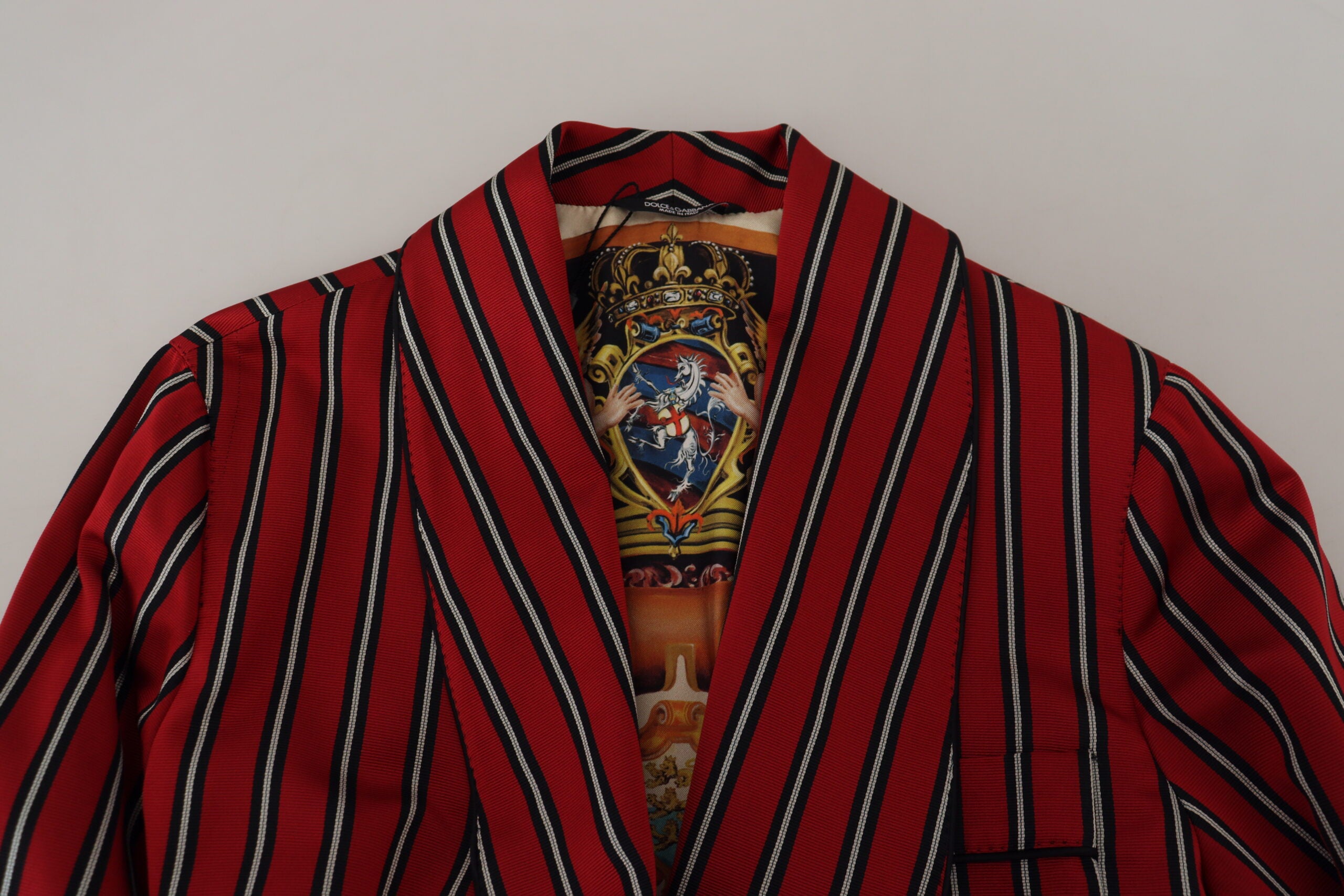 Dolce & Gabbana Rot gestreifter Martini-Bademantel mit bedrucktem Futter-7