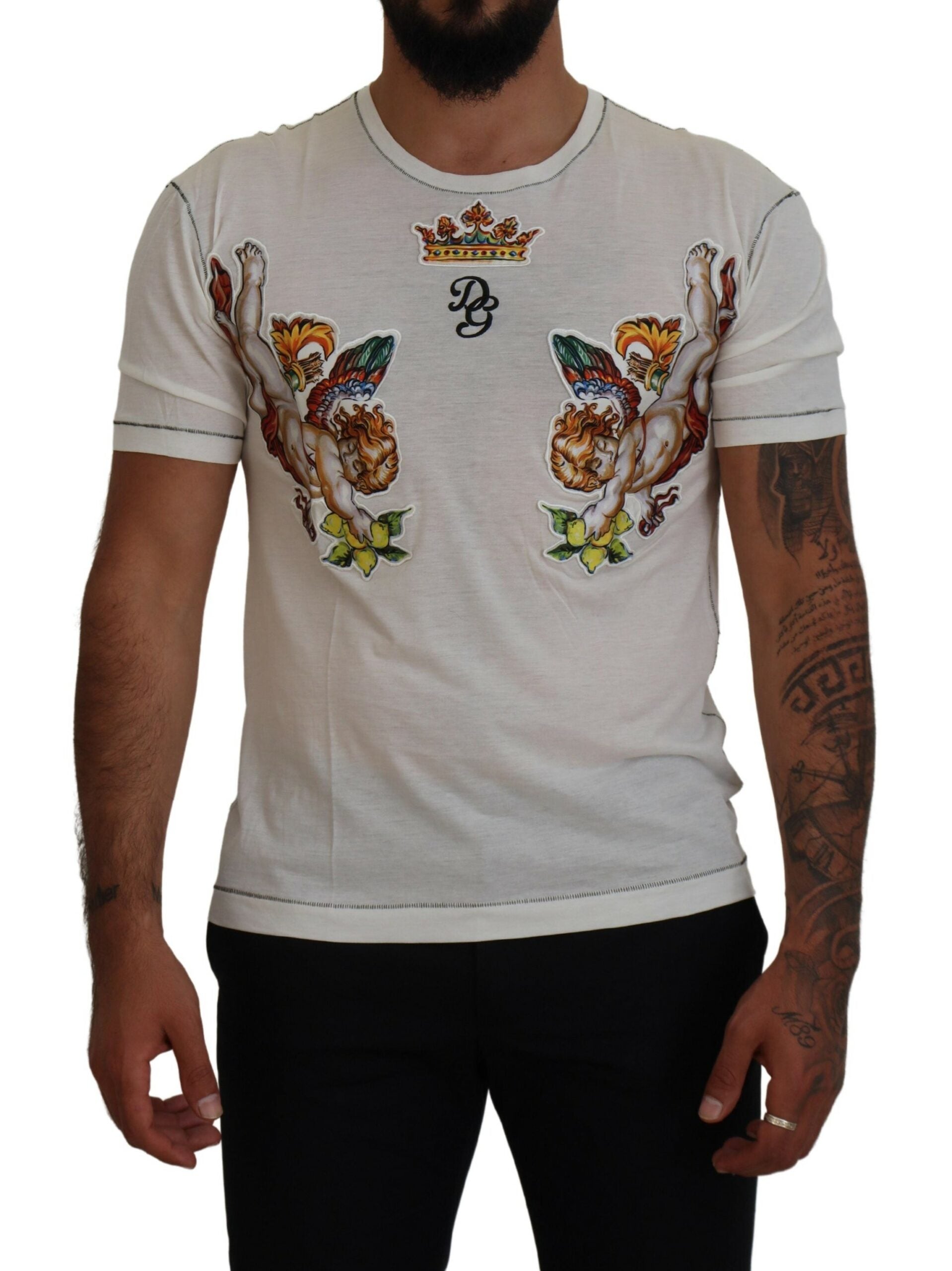 Dolce & Gabbana Weißes bedrucktes Kurzarm-T-Shirt für Männer-1