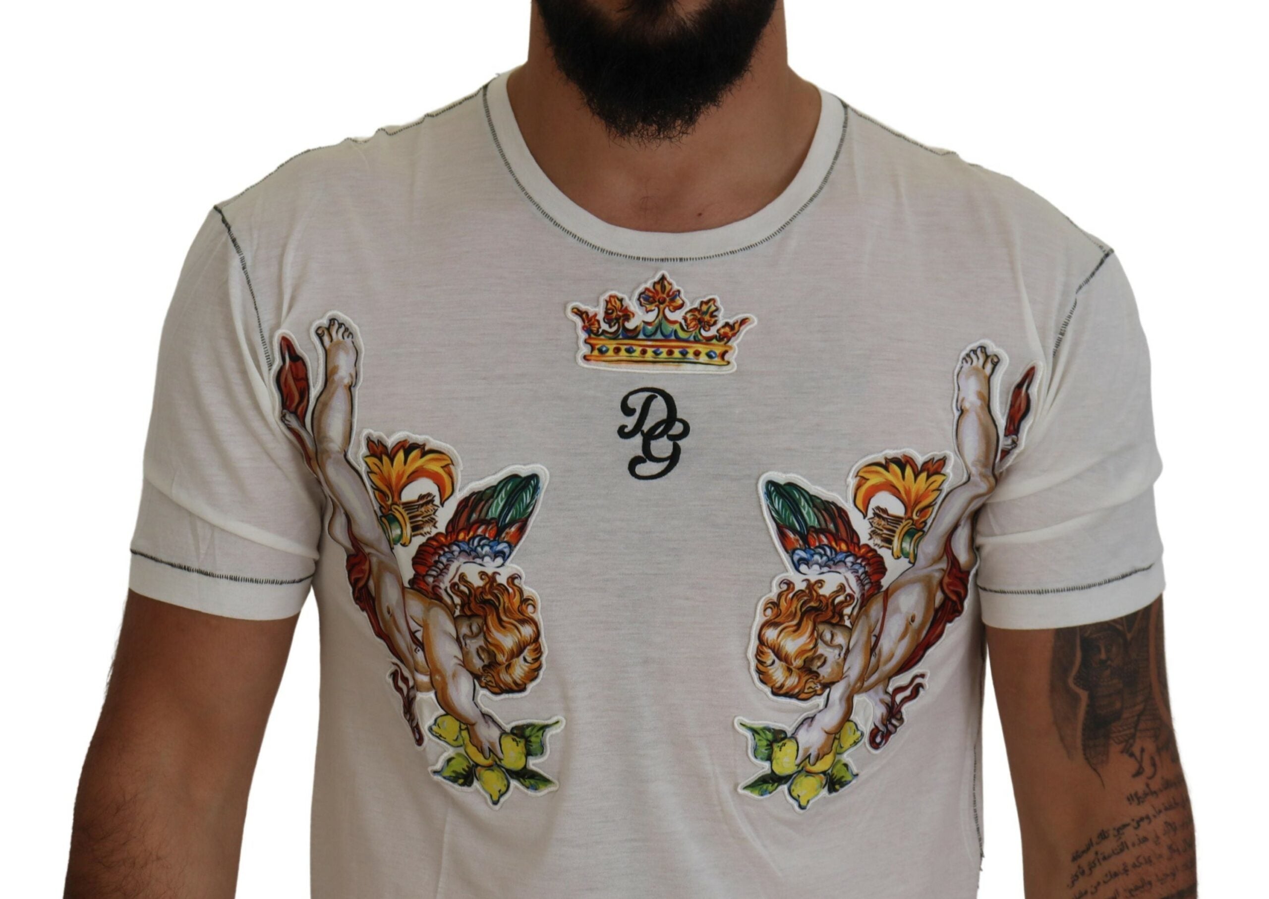 Dolce & Gabbana Weißes bedrucktes Kurzarm-T-Shirt für Männer-4
