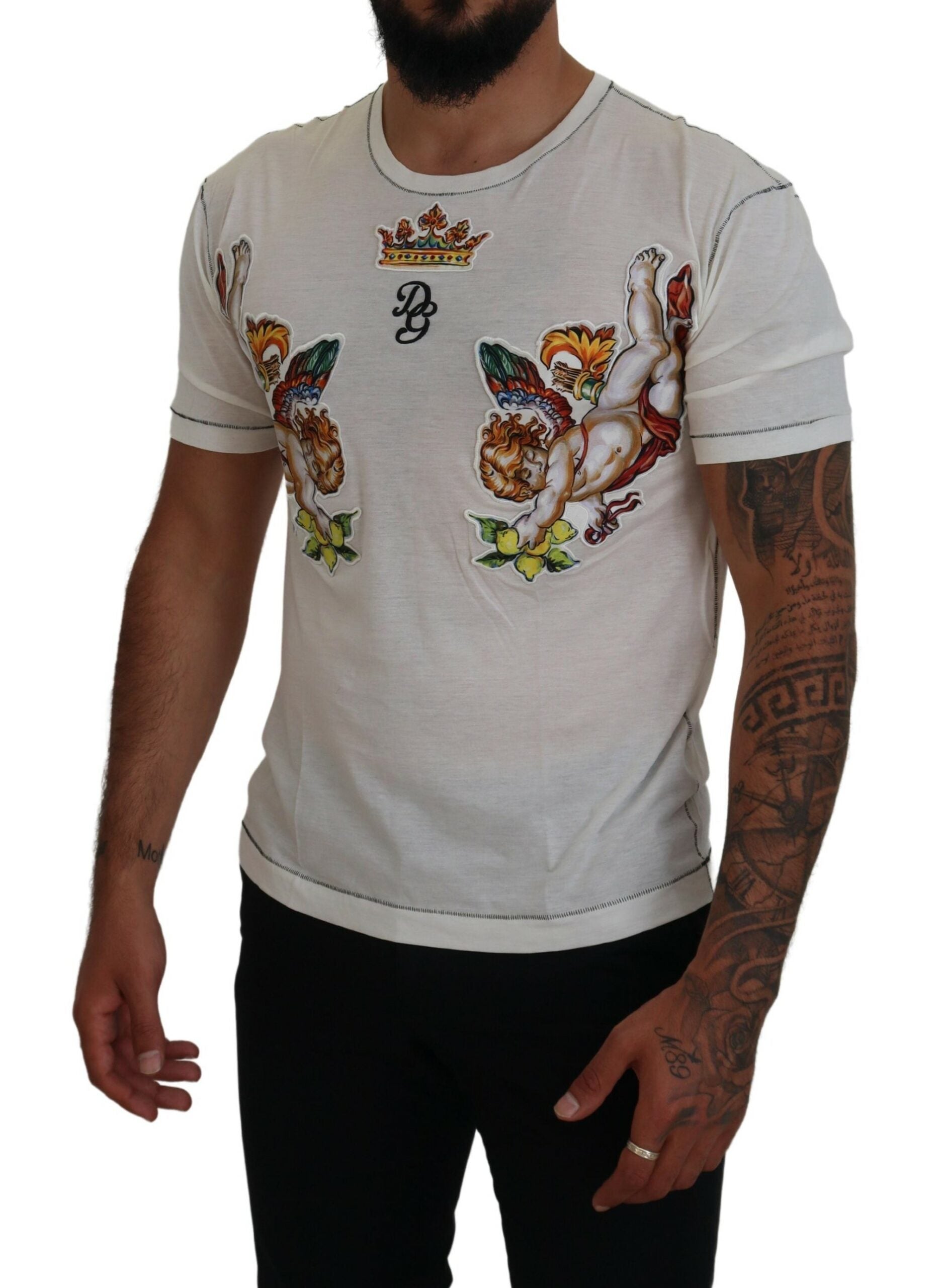 Dolce & Gabbana Weißes bedrucktes Kurzarm-T-Shirt für Männer-5
