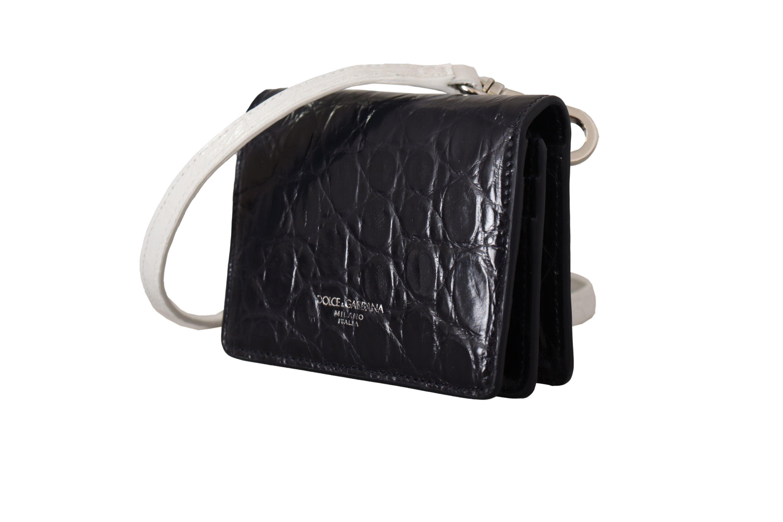 Dolce & Gabbana Blue White Caiman Leather Strap Card Holder Wallet-2