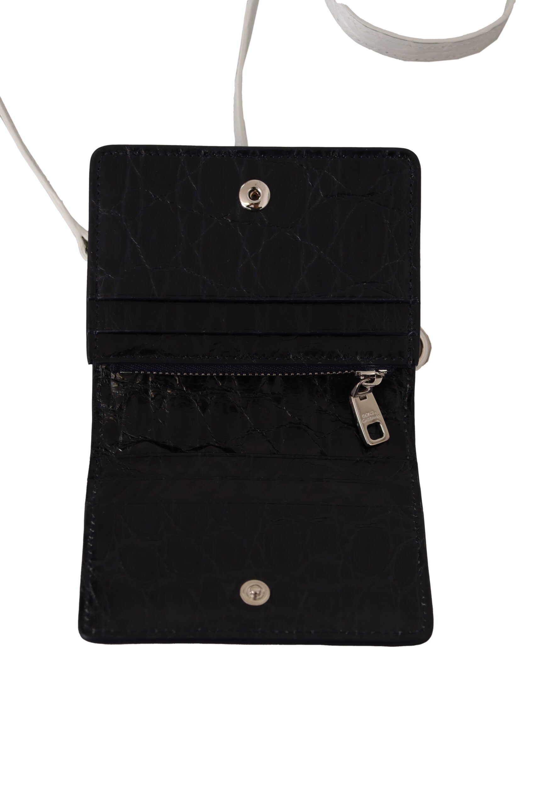 Dolce & Gabbana Blue White Caiman Leather Strap Card Holder Wallet-4