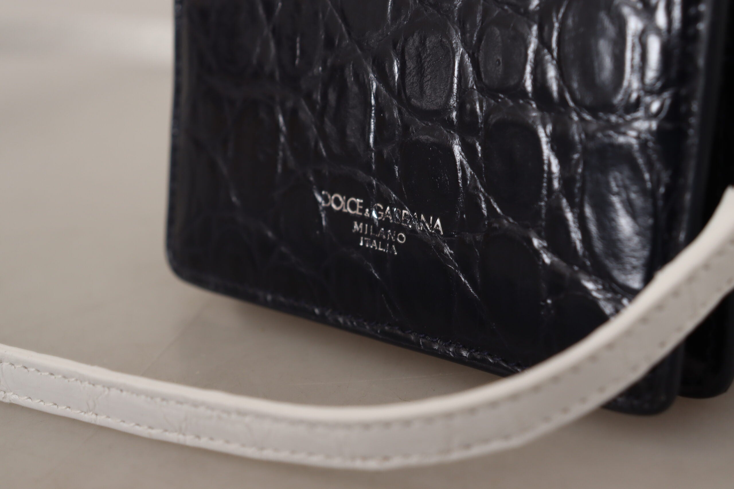Dolce & Gabbana Blue White Caiman Leather Strap Card Holder Wallet-7