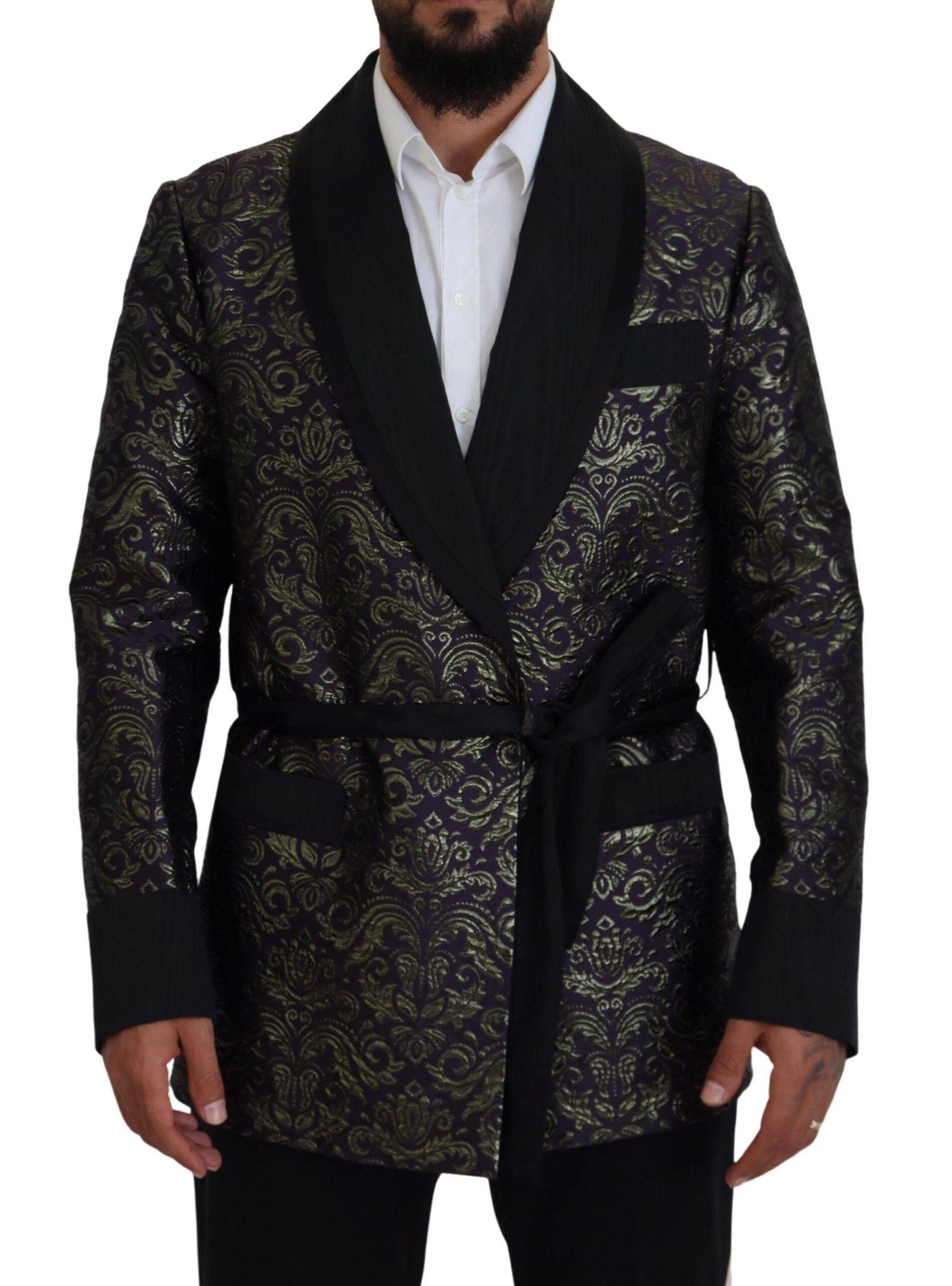 Dolce & Gabbana Gold Purple Baroque Jacket Blazer Robe-1