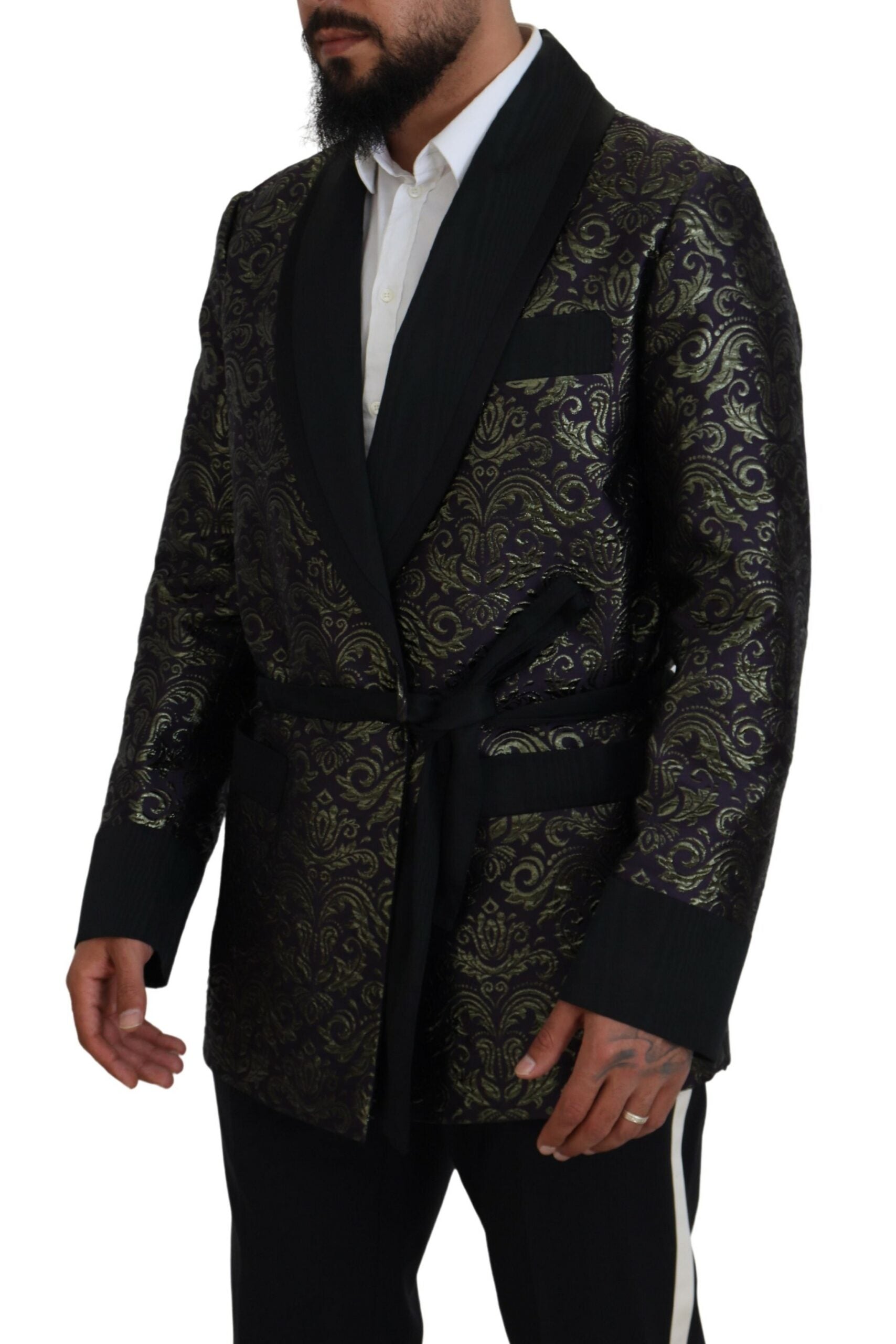 Dolce & Gabbana Gold Purple Baroque Jacket Blazer Robe-2