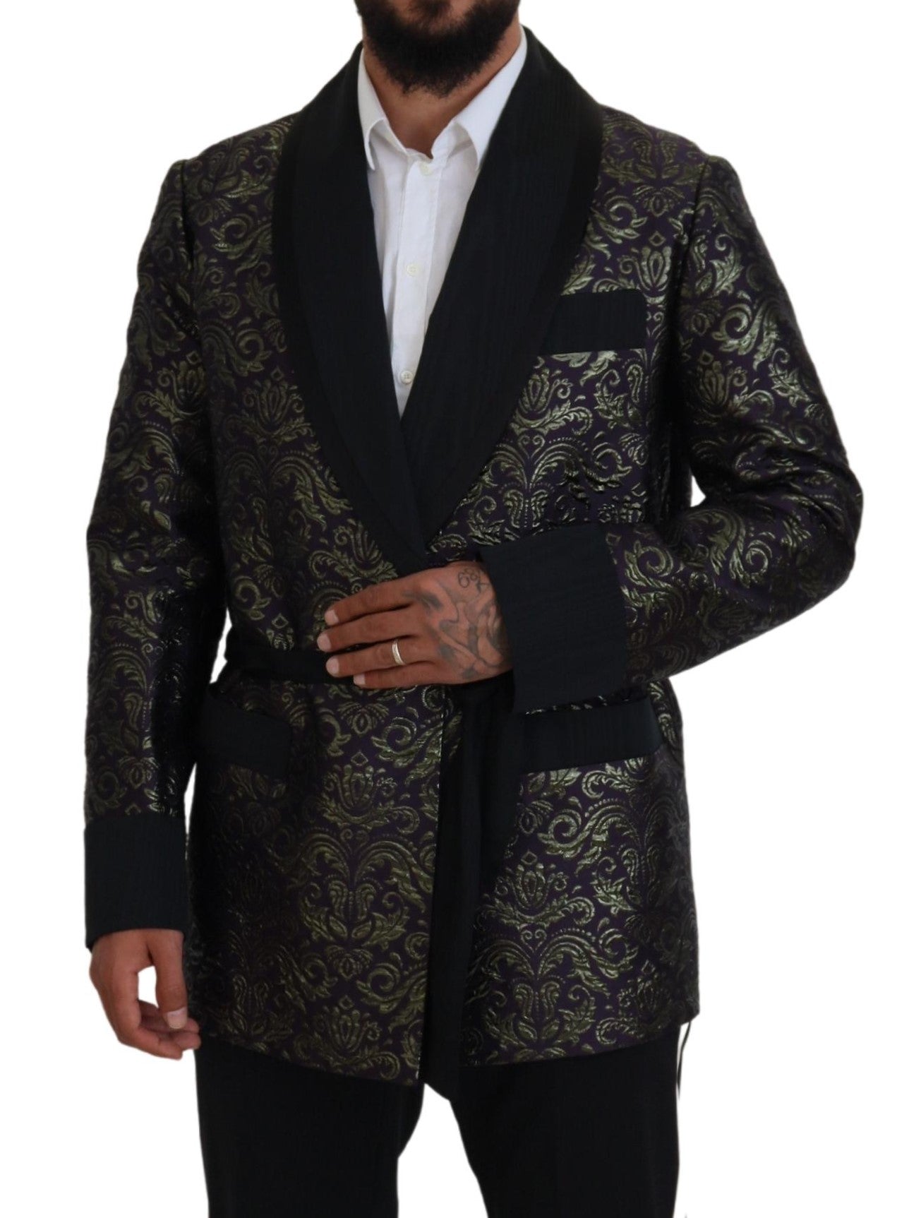 Dolce & Gabbana Gold Purple Baroque Jacket Blazer Robe-5