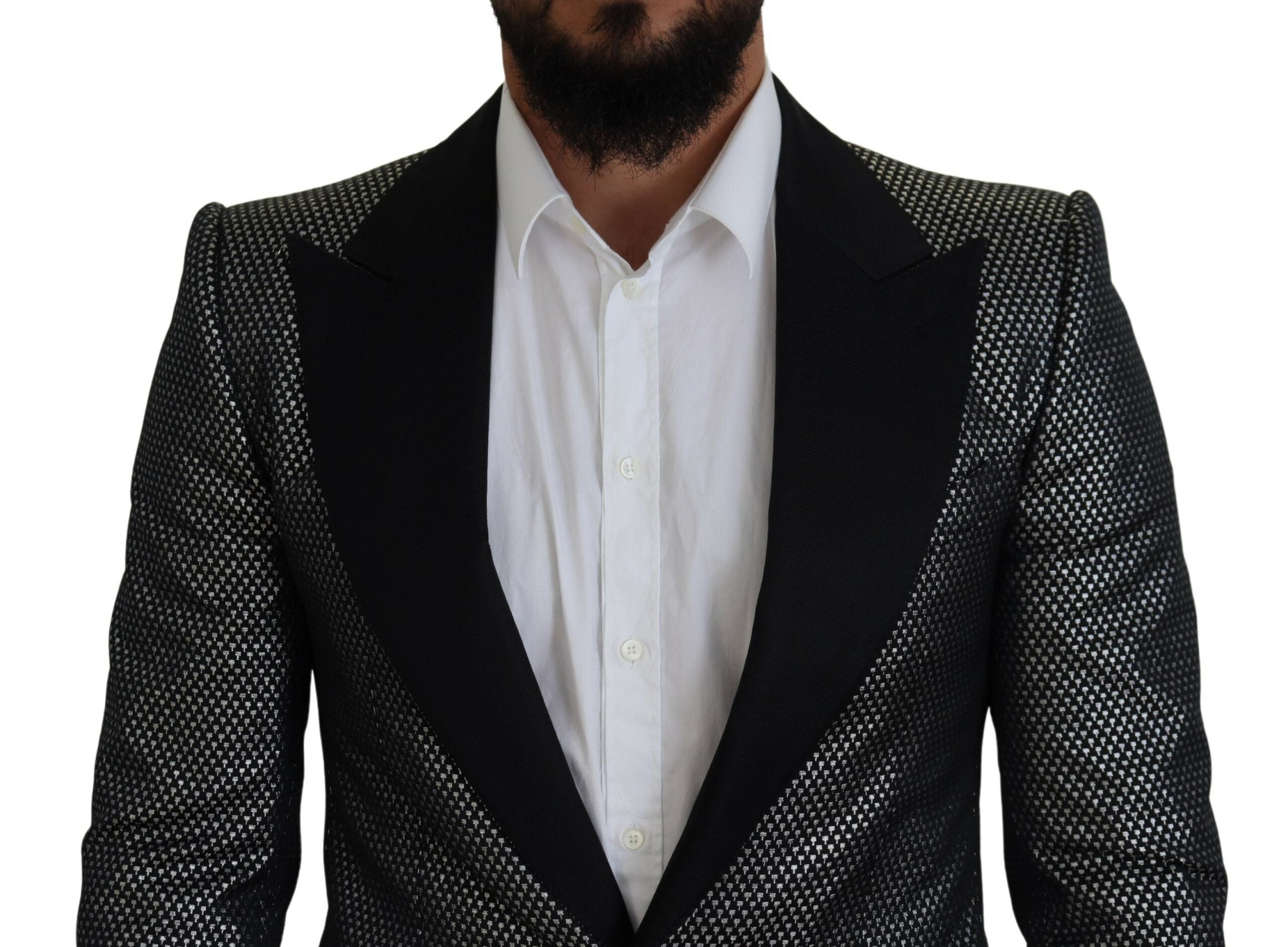 Dolce & Gabbana Black Silver Jacquard Slim Fit Jacket Blazer-2