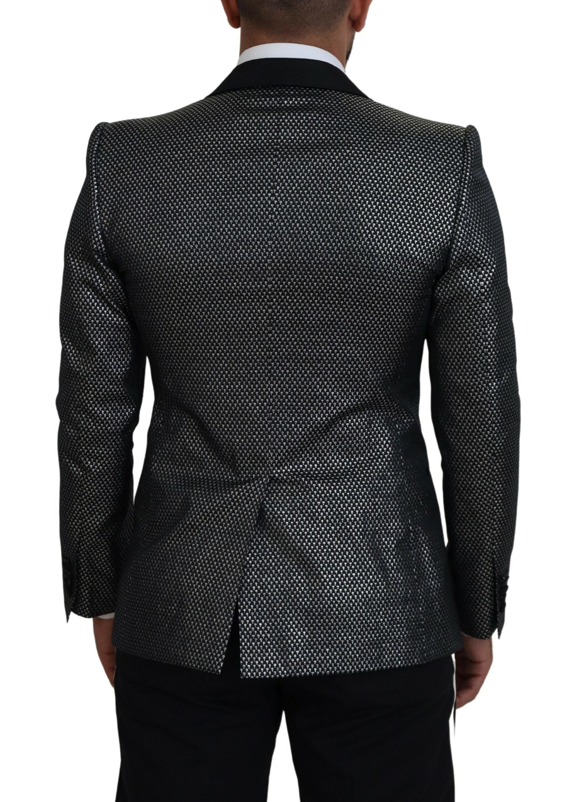 Dolce & Gabbana Black Silver Jacquard Slim Fit Jacket Blazer-6