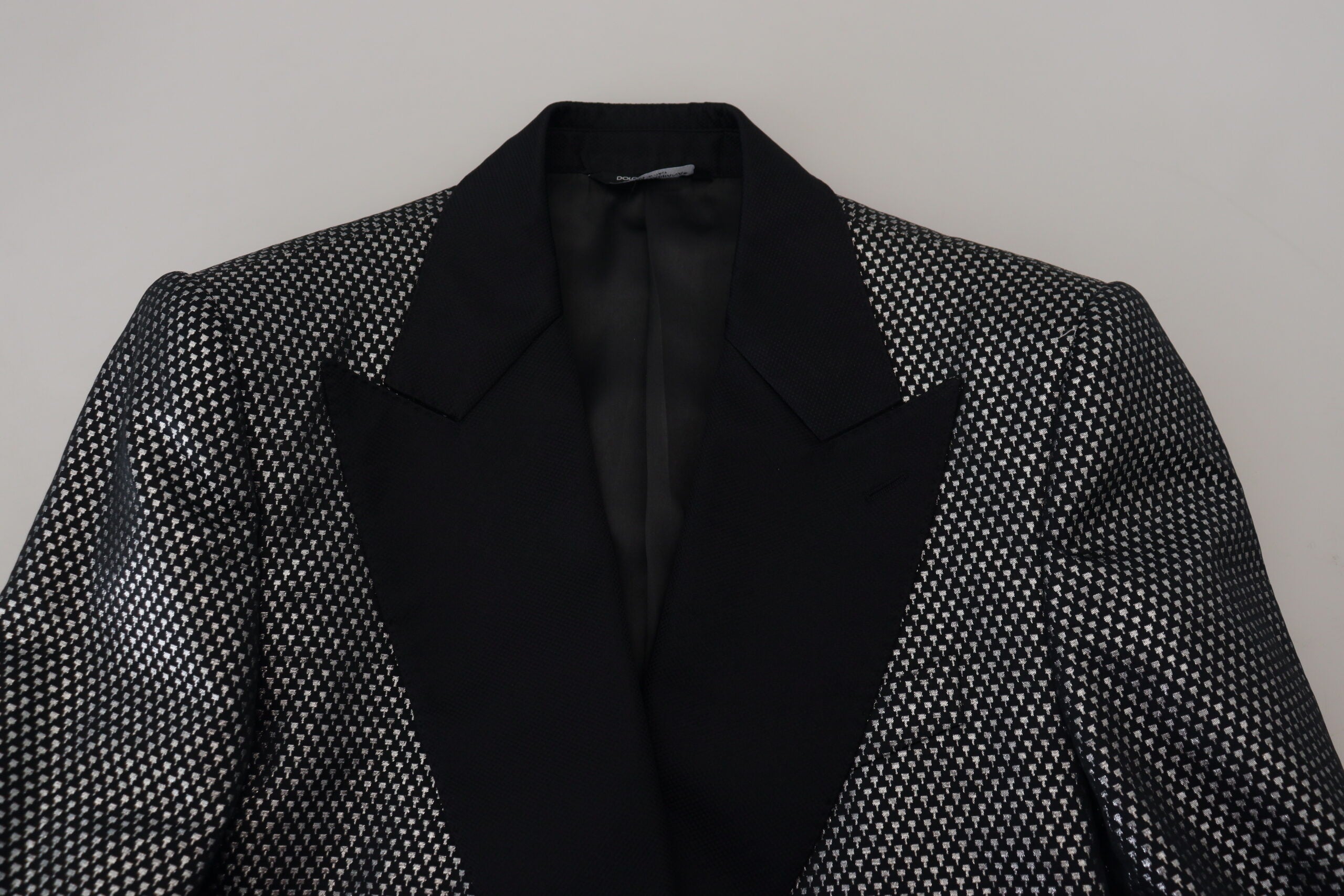 Dolce & Gabbana Black Silver Jacquard Slim Fit Jacket Blazer-8