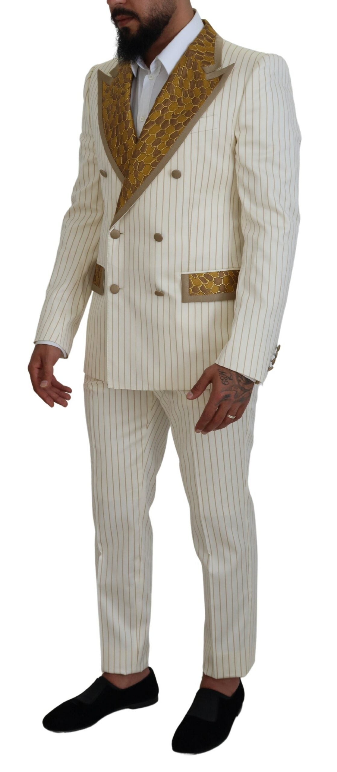 Dolce & Gabbana Weiß Gold gestreifter Smoking Slim Fit Anzug-2