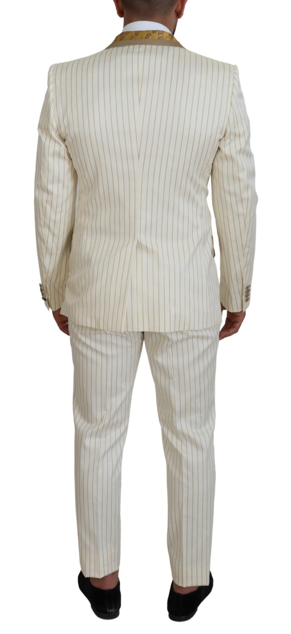 Dolce & Gabbana Weiß Gold gestreifter Smoking Slim Fit Anzug-3
