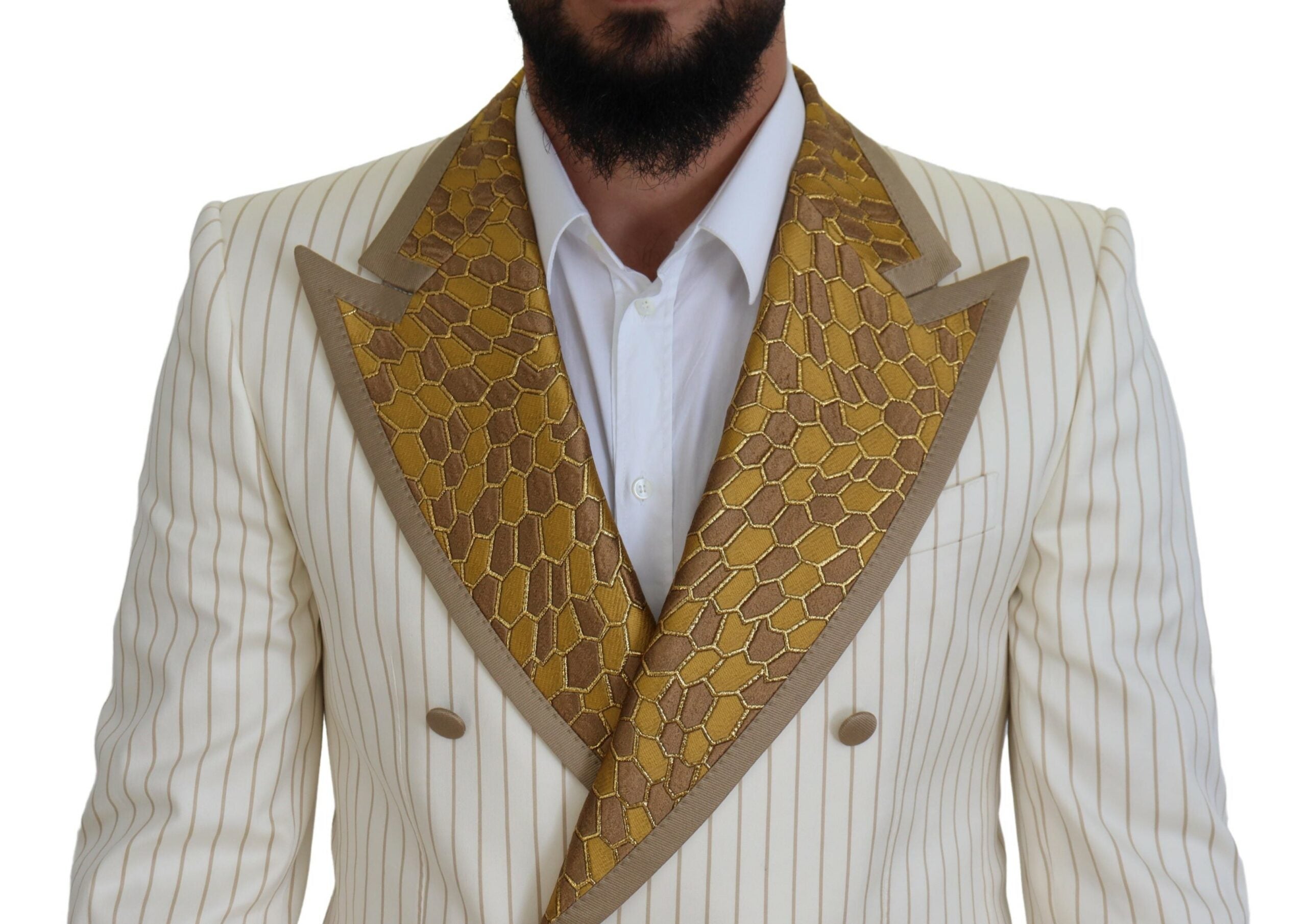 Dolce & Gabbana Weiß Gold gestreifter Smoking Slim Fit Anzug-4