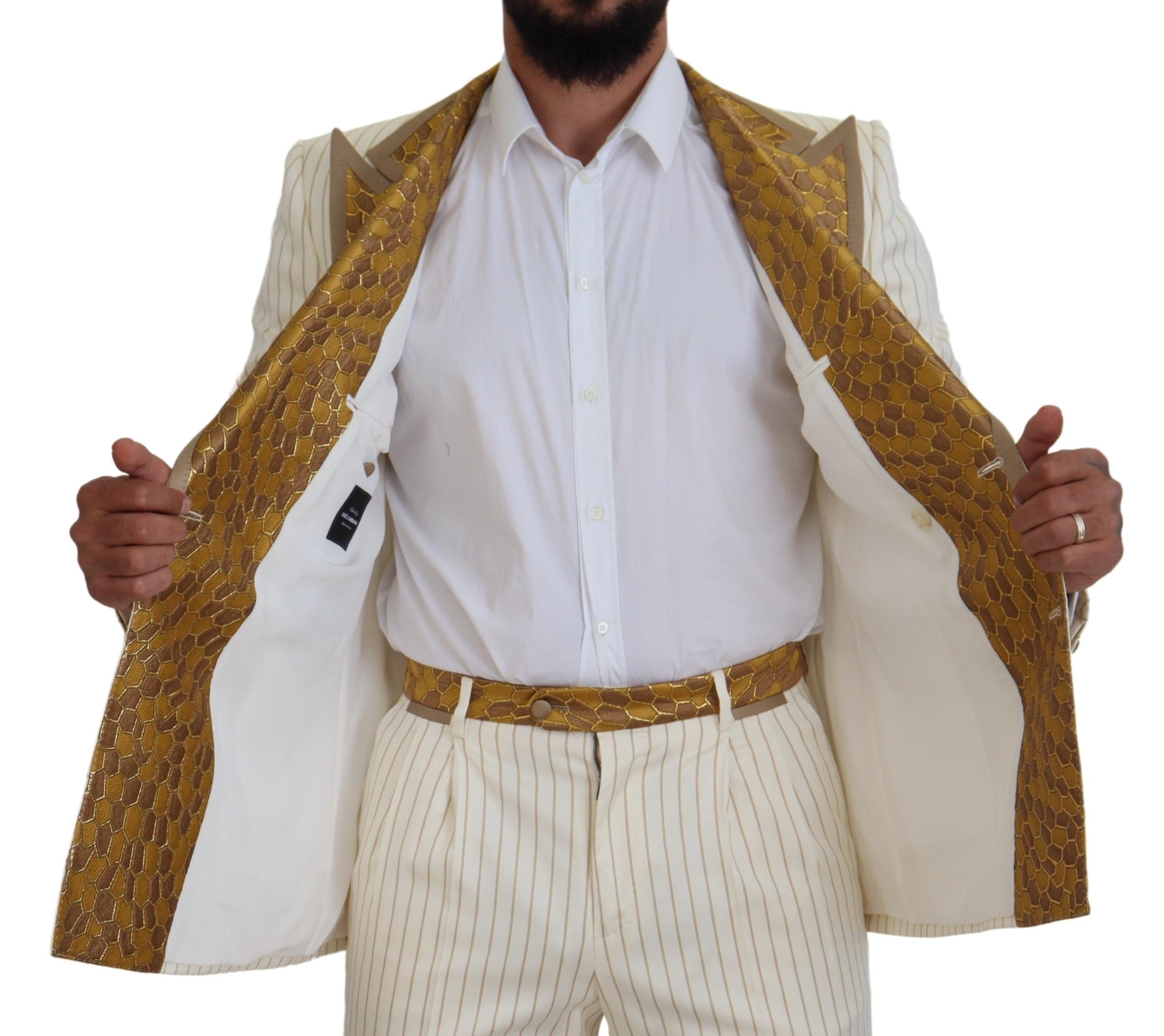 Dolce & Gabbana Weiß Gold gestreifter Smoking Slim Fit Anzug-5