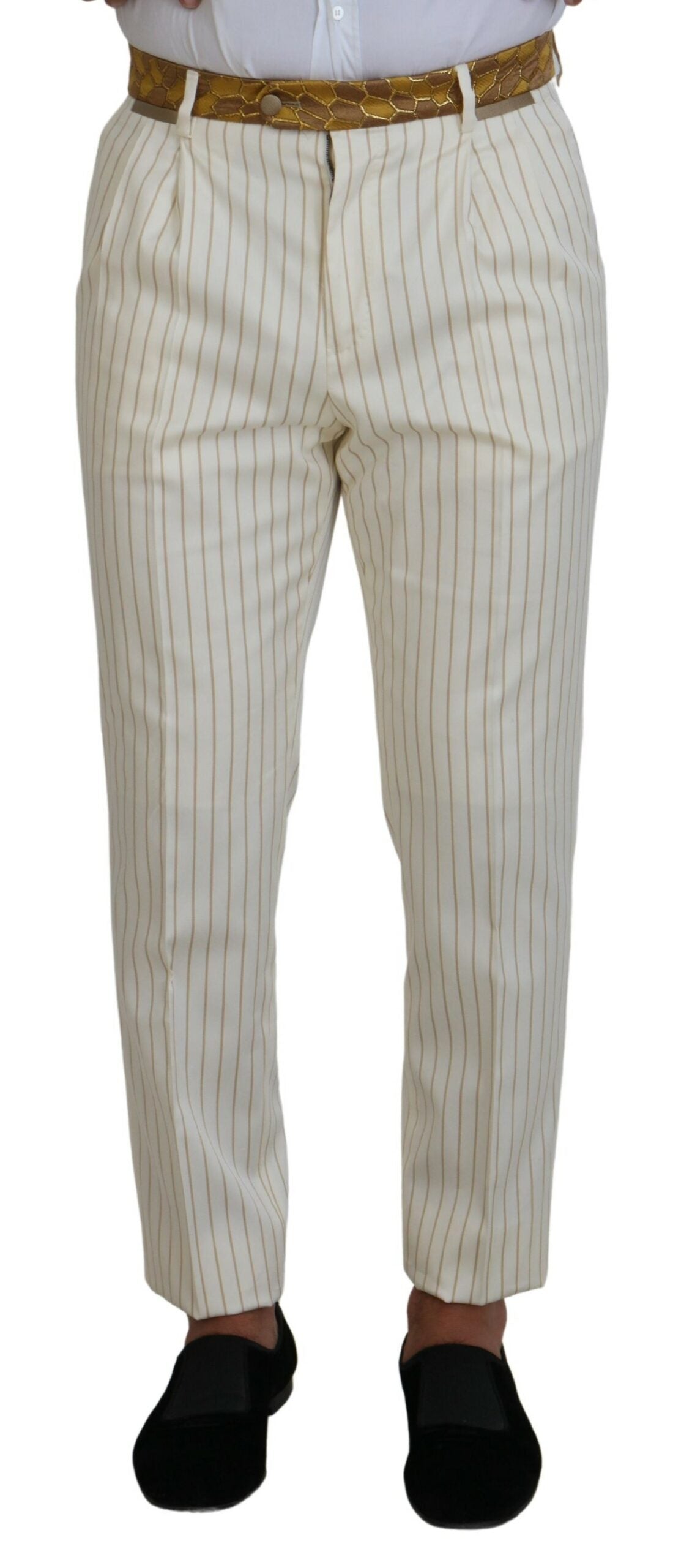 Dolce & Gabbana Weiß Gold gestreifter Smoking Slim Fit Anzug-6