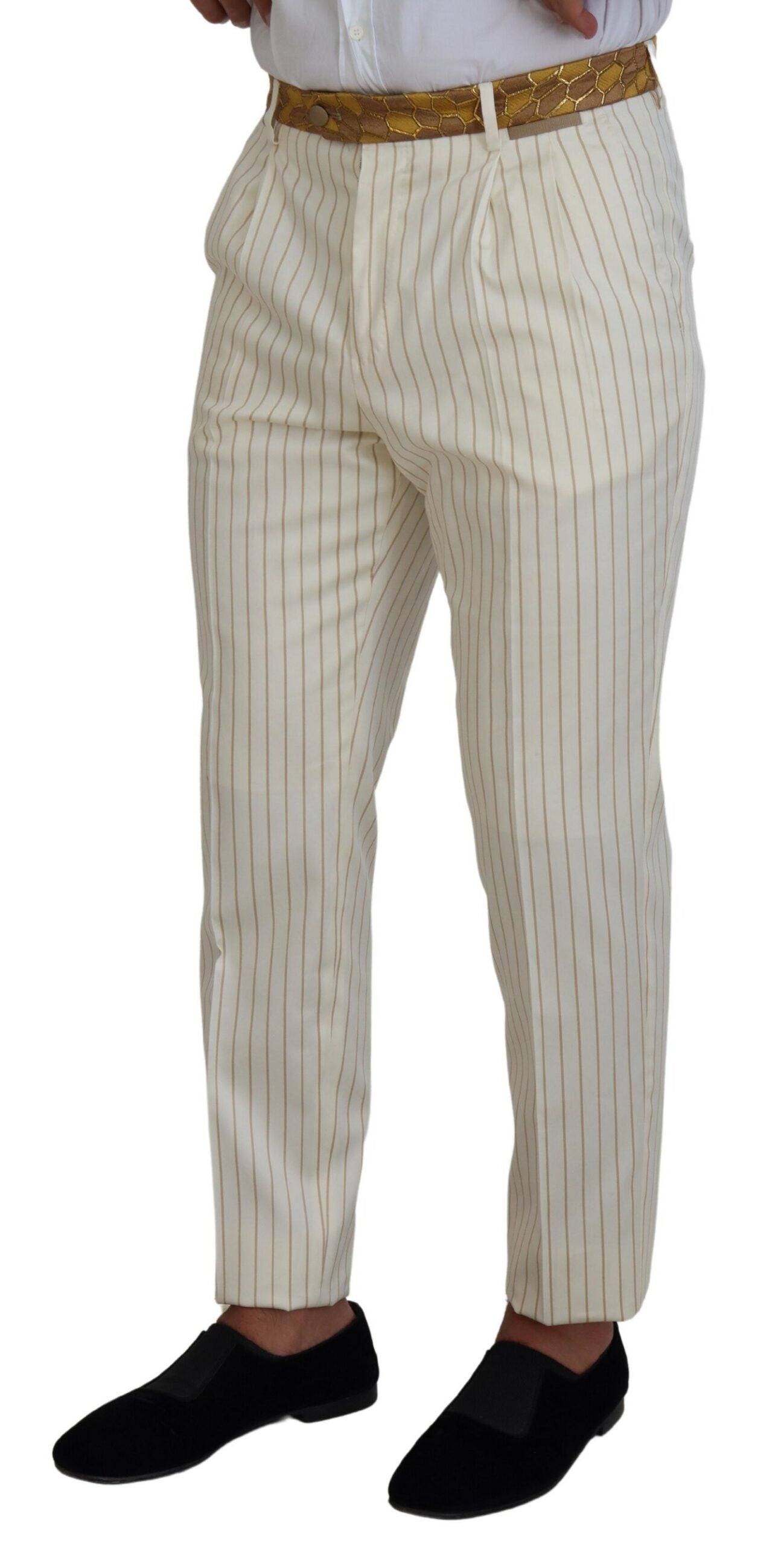 Dolce & Gabbana Weiß Gold gestreifter Smoking Slim Fit Anzug-7