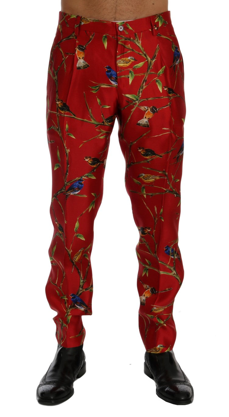 Dolce & Gabbana Red silk dress with bird print trousers