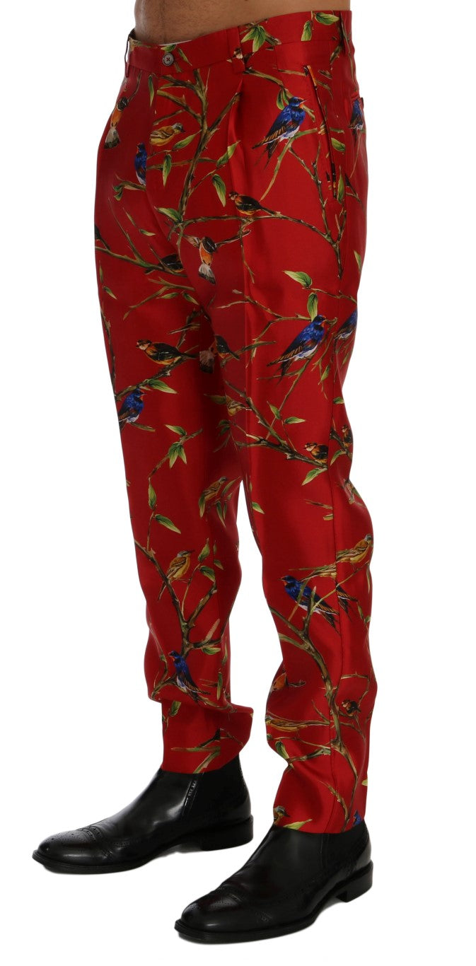 Dolce & Gabbana Red silk dress with bird print trousers-2