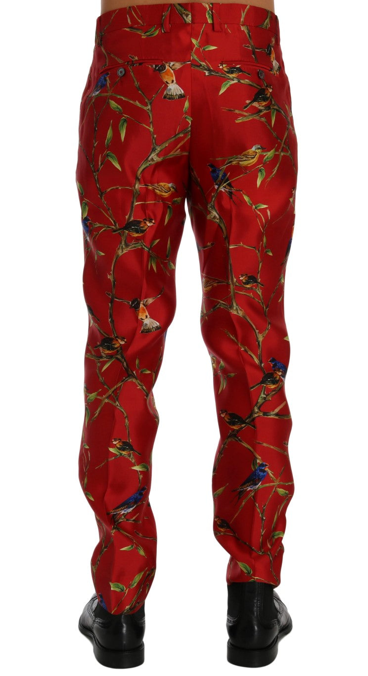 Dolce & Gabbana Red silk dress with bird print trousers-3