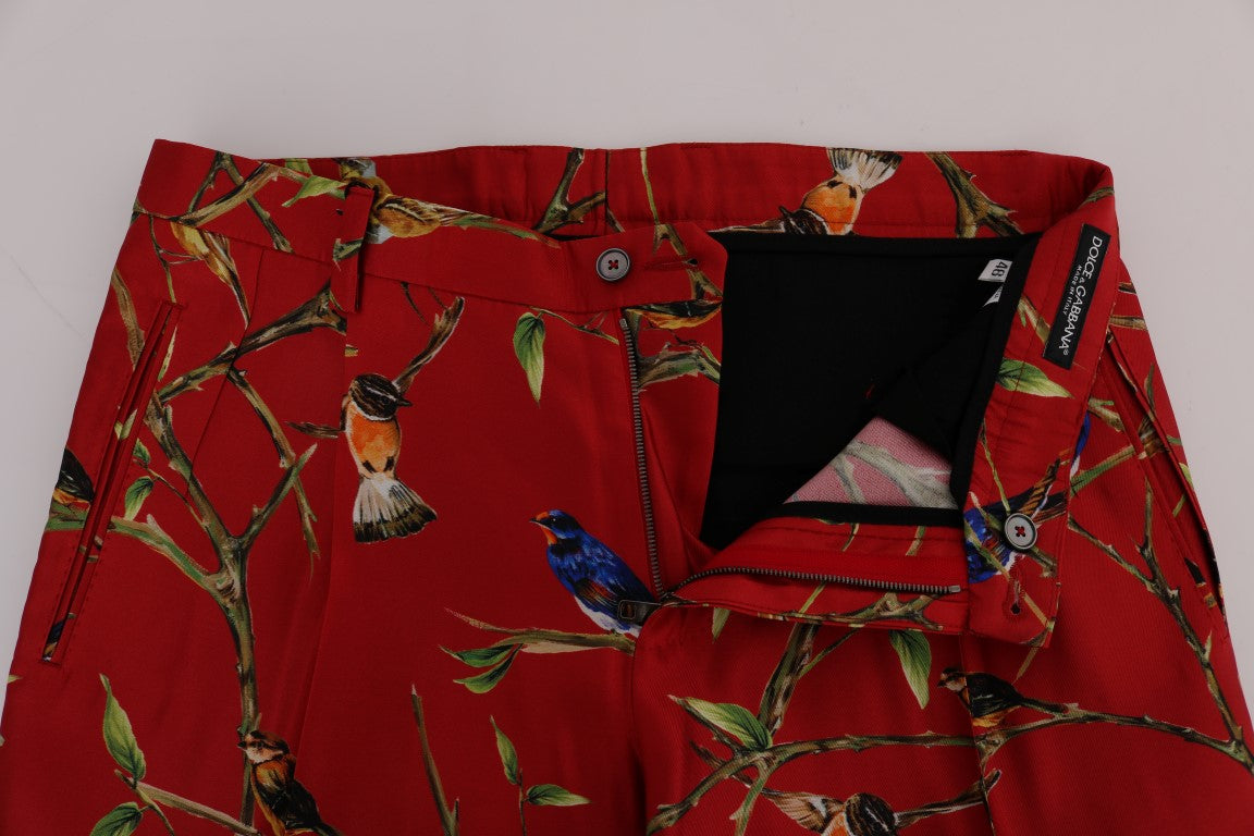Dolce & Gabbana Red silk dress with bird print trousers-4